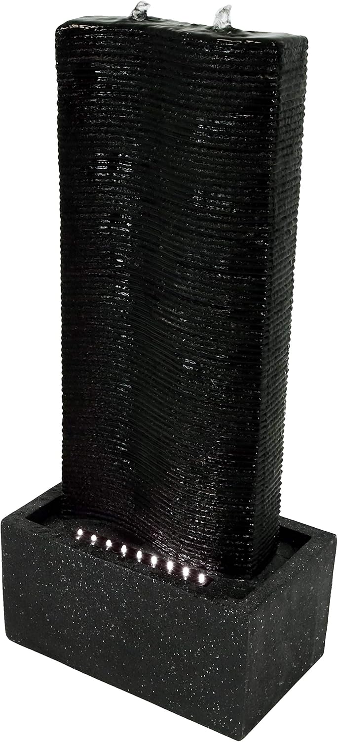 Sunnydaze Rippling Tower 31-Inch Outdoor Water Fountain - LED Lights - Electric Submersible Pump with Adjustable Flow