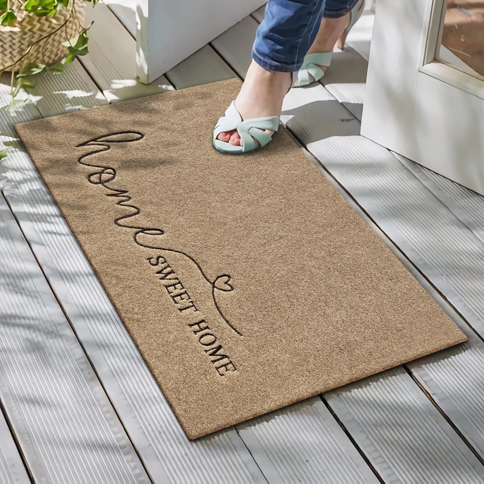 Lzuso Home Love Outdoor Door Mat Front Door Indoor Non-slip Doormat Durable Easy to Clean Floor Mat for Outside Entry,Yard,Garage,High Traffic Areas Hello 18"X28" - Image 2