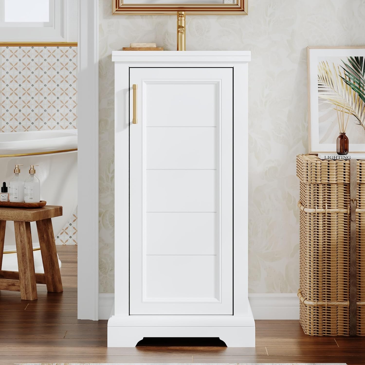 Virubi 16 Inch Bathroom Vanity with Ceramic Sink, Small Powder Room Vanity with Soft Closing Doors, Adjustable Shelf, Solid Wood Frame, Compact Bathroom Storage Cabinet with Painted Finish