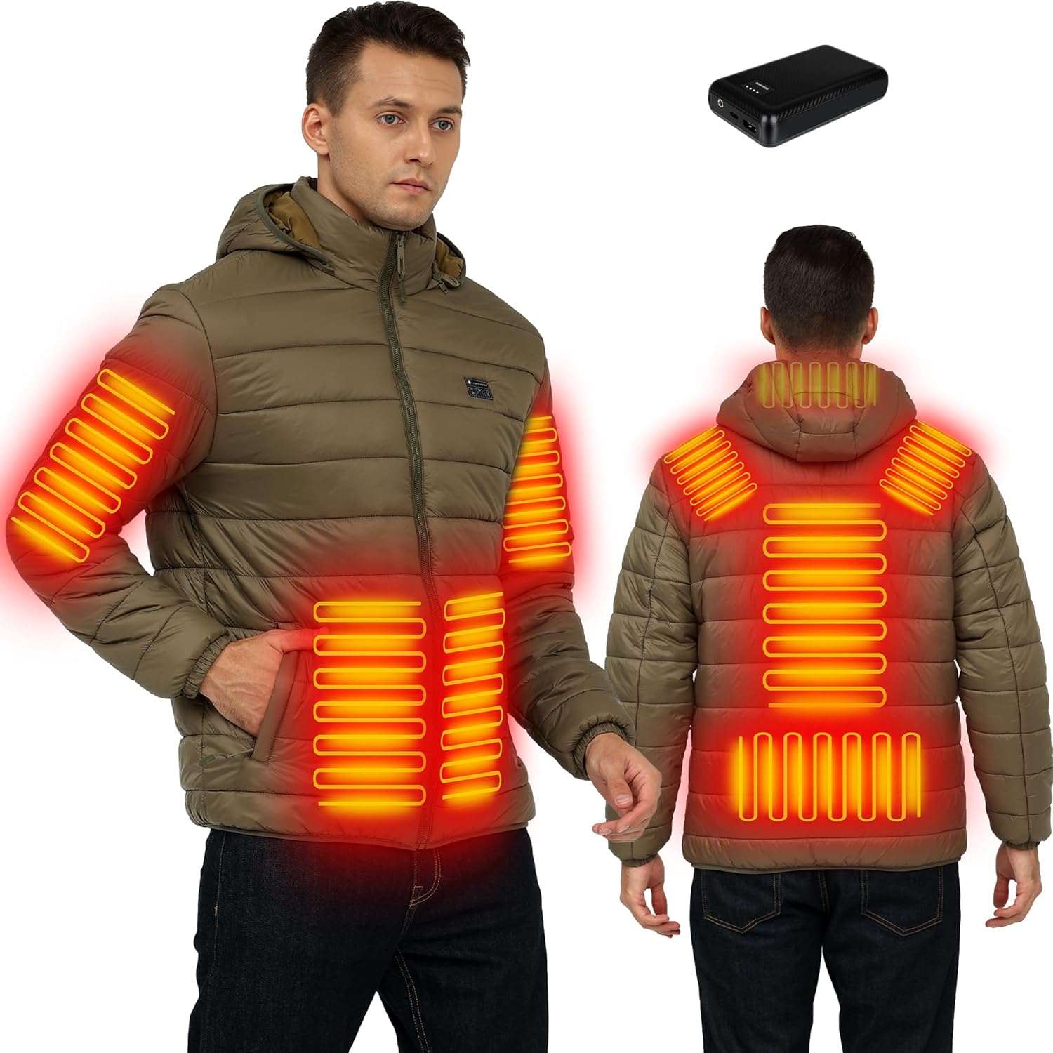 Heated Jackets for Men with 16000mAh Battery Pack Included, Electric Mens Heated Coat Hoodie for Winter