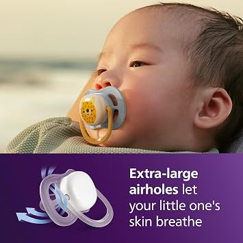 Philips Avent Ultra air Soothers - Orthodontic, Babies 0-6 Months, Soft Silicone Teat, BPA-Free, Sterilising Case, 2 Pack, SCF080/23