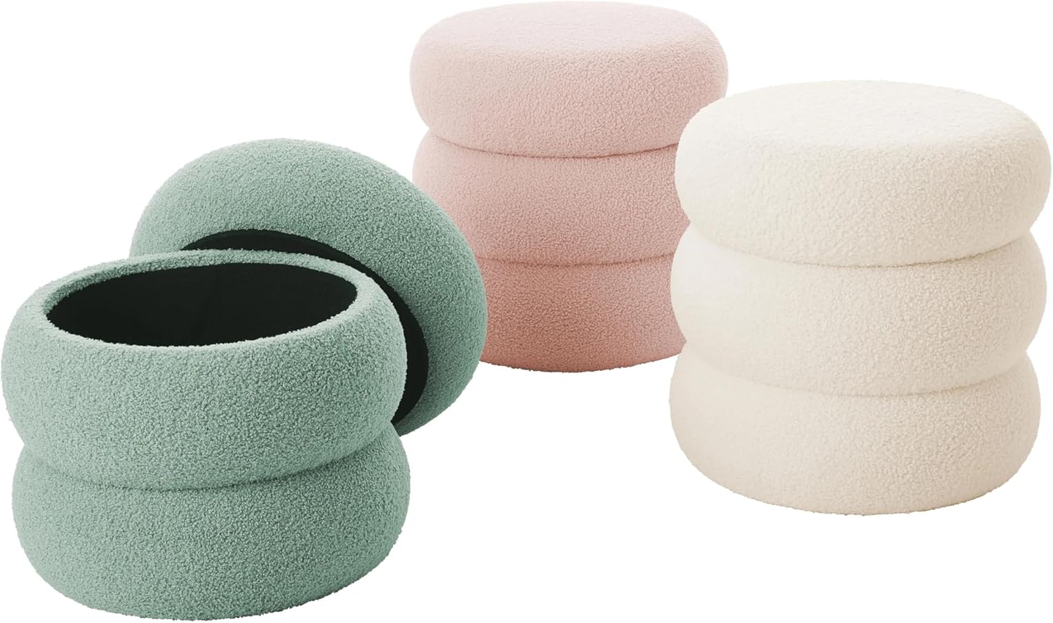 Cloud Storage Footstool Ottoman with Lid, Cream, 17.5 x 17.91 x 17.5 Inches, Multi-Purpose Seating and Storage