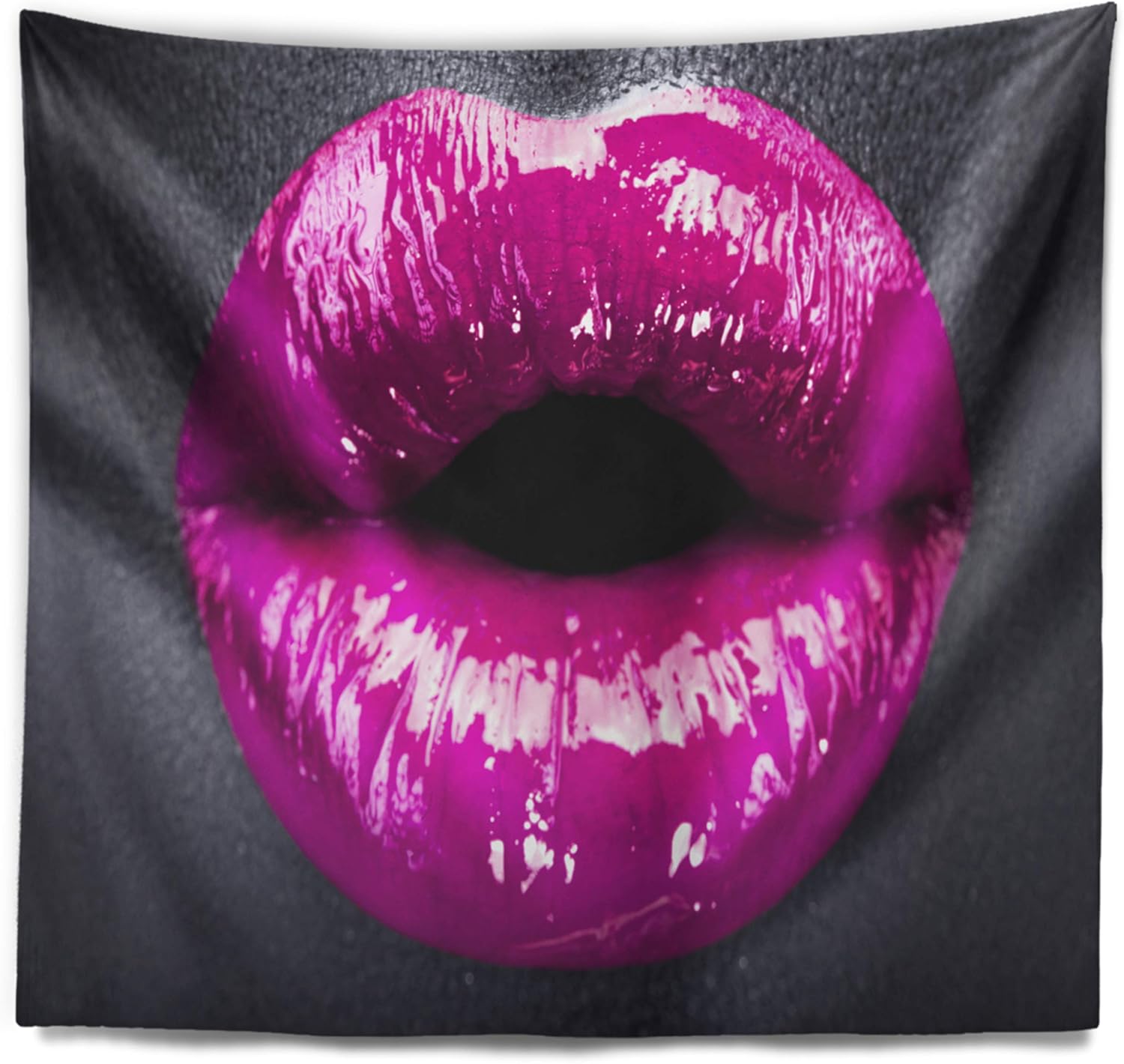 Designart ' Purple Lip Makeup' Modern Portrait Tapestry Blanket Décor Wall Art for Home and Office, Created On Lightweight Polyester Fabric x Large: 92 in. x 78 in