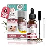GuruNanda Natural Castor Oil Eyelash Enhance Serum with Rosemary Oil - Brush Applicator & 5 Pipettes, Helps Natural Hair Growth for Eyebrows & Beards, 2 Fl Oz