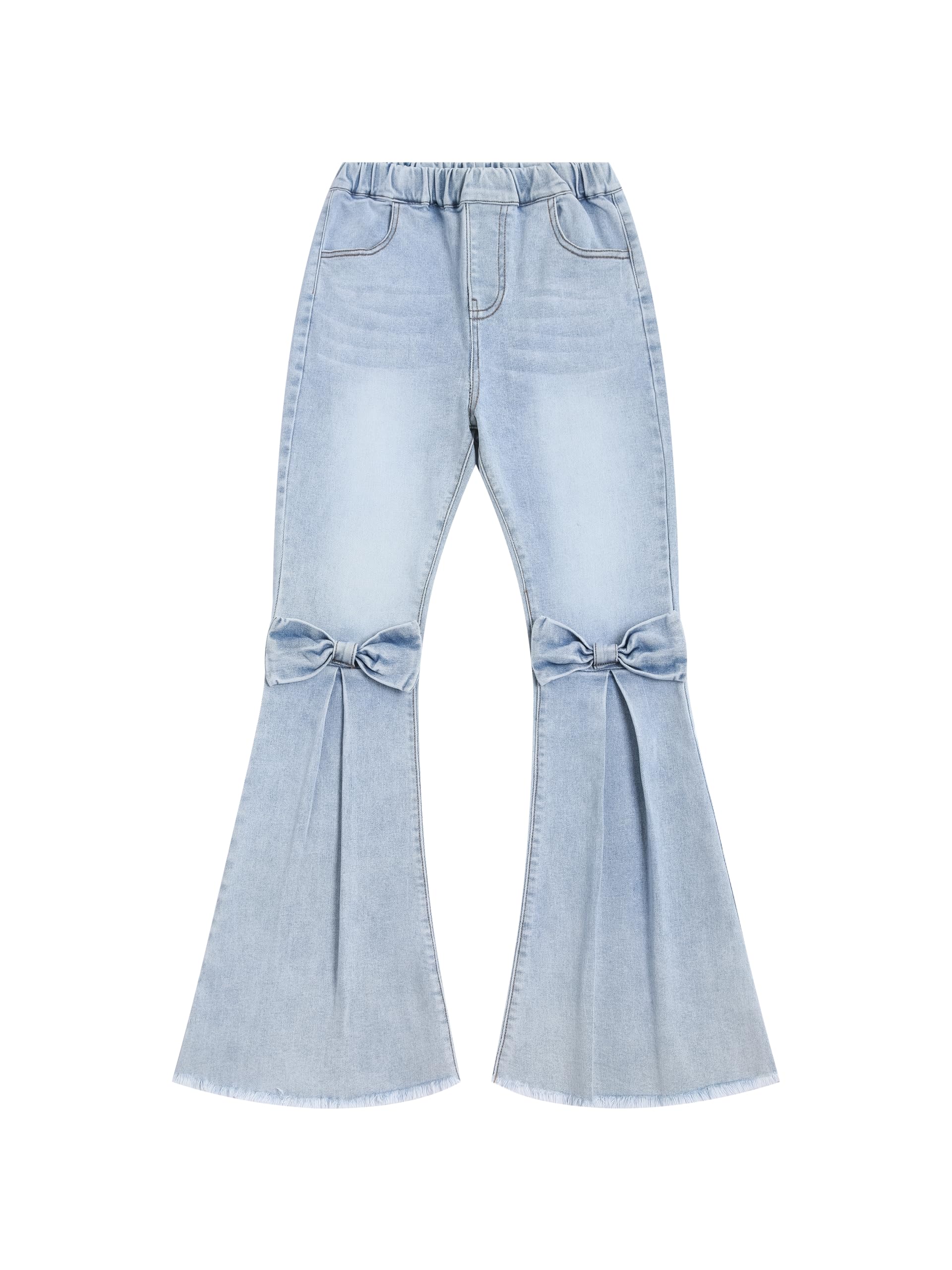 Générique Jean Filles Taille Haute Élastique et Jambes Larges Pantalon en Denim de Bootcut Ample Loose Fit Long Jeans Streetwear