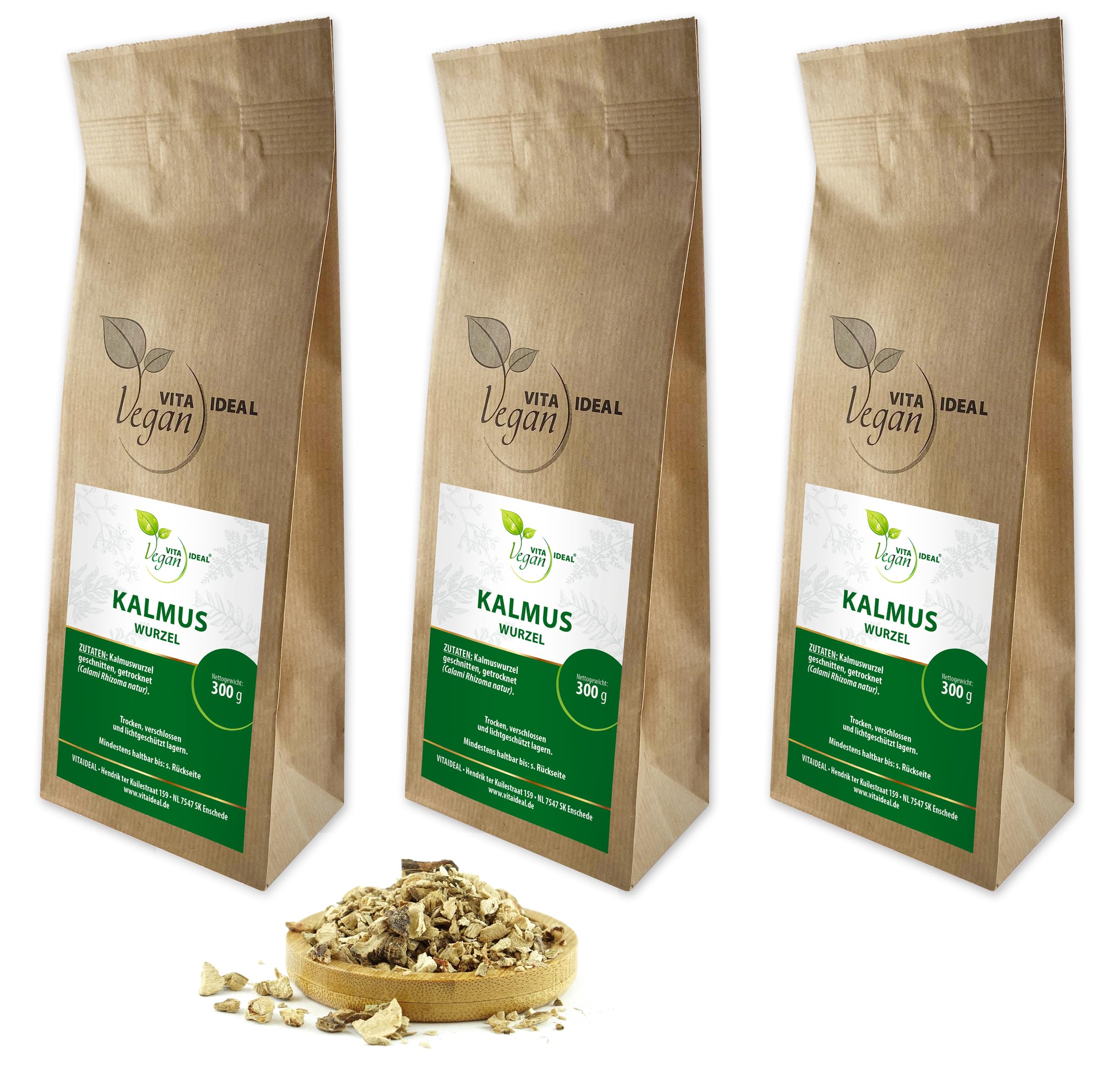 VITA IDEAL Vegan® KALMUS - Wurzel 3x 300g geschnitten & getrocknet - Acorus calamus - KALMUSWURZEL - Kalmuswurzel Kräuter Tee & Aufguss, ohne Zusatzstoffe.
