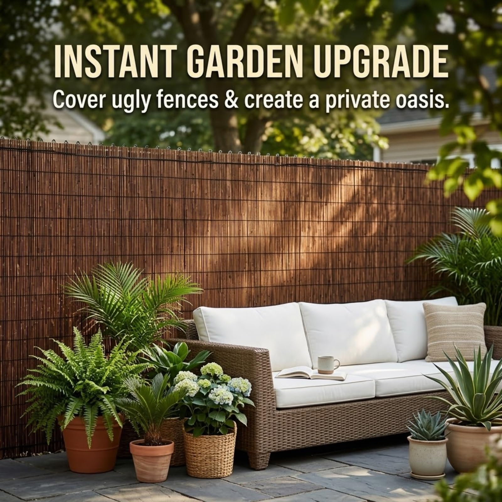 Canisse en Roseau Naturel Brise-Vue pour Jardin Balcon Terrasse, Canisse en Roseau Occultant Protection d'Intimité, Pare-Soleil, Clôture Facile à Installer(Nature,91x671cm(3x22ft))