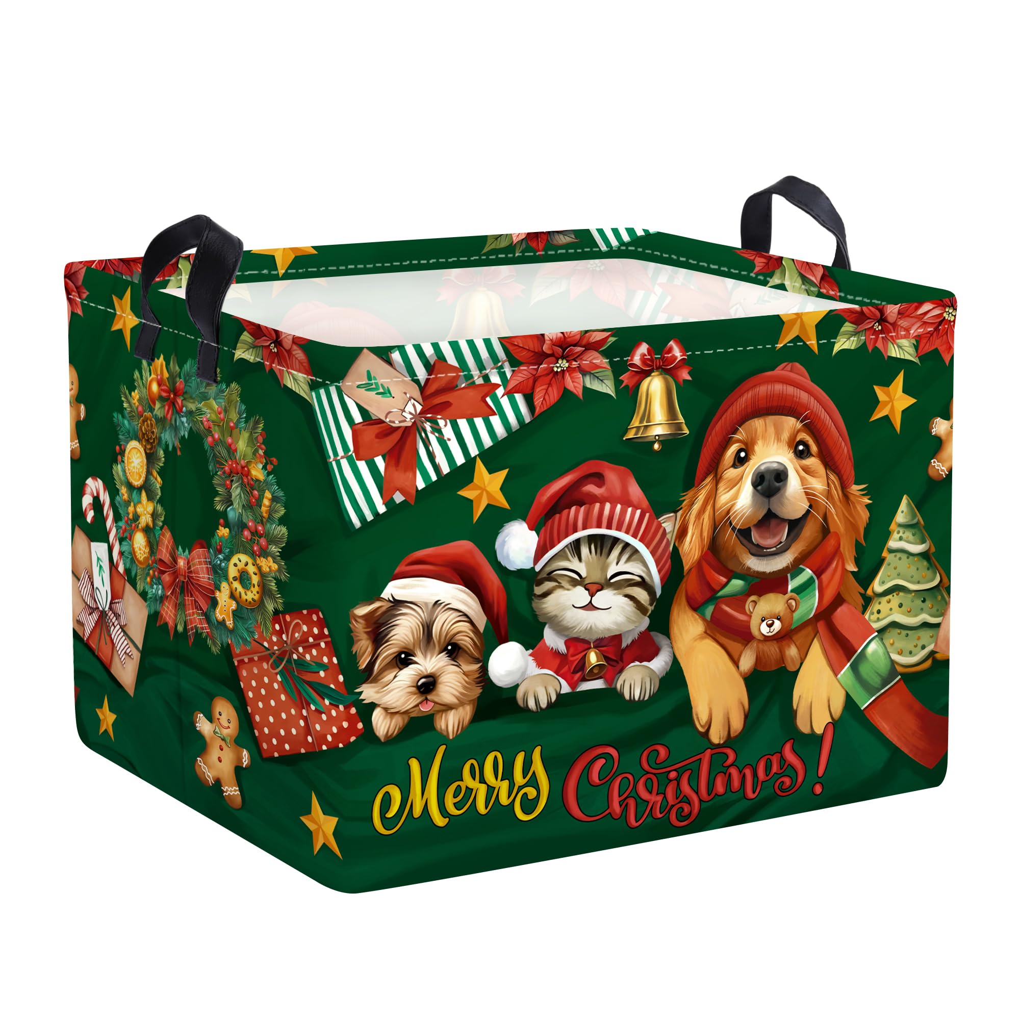 HUUMONSS Cute Christmas Gift Basket Christmas Eve Toy Box, Green Dog Cat