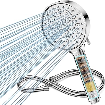 Cobbe Hard Water Filter Shower Head and Hose Set, High Pressure, Chrome