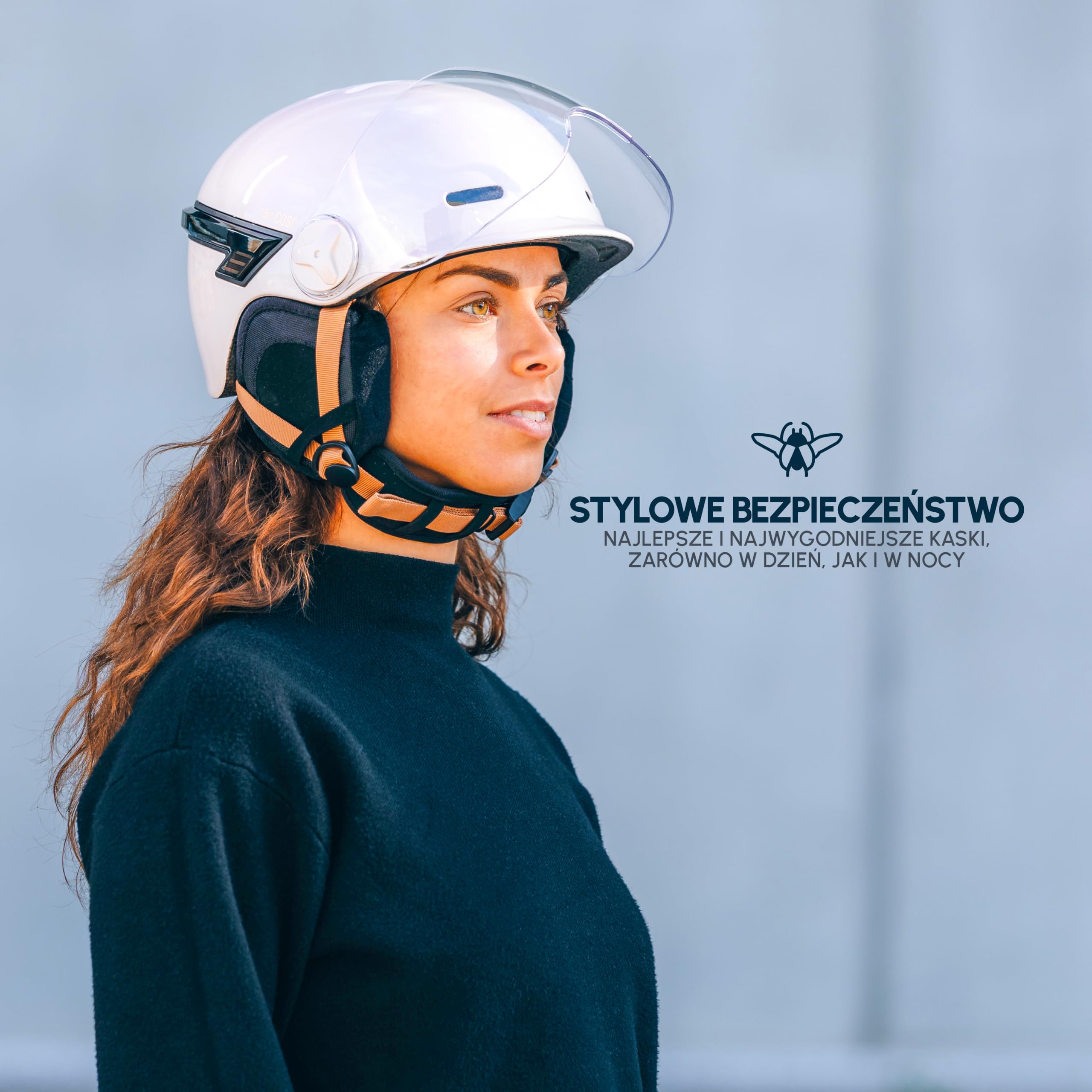 Kask CASR Glow, miejski kask ochronny LED, z certyfikatem EPI, kremowy, rozmiar M, trasertyczny i odpinany daszek, z diodami LED i kierunkowskaźnikami, uniwersalny pilot zdalnego sterowania,
