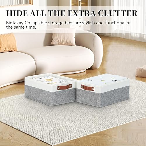 Miniatura 8 de Bidtakay Contenedores de almacenamiento plegables de tela con asas, de 11 x 11 x 11 pulgadas, ligeros, paquete de 4 cestas de ropa, impermeables,