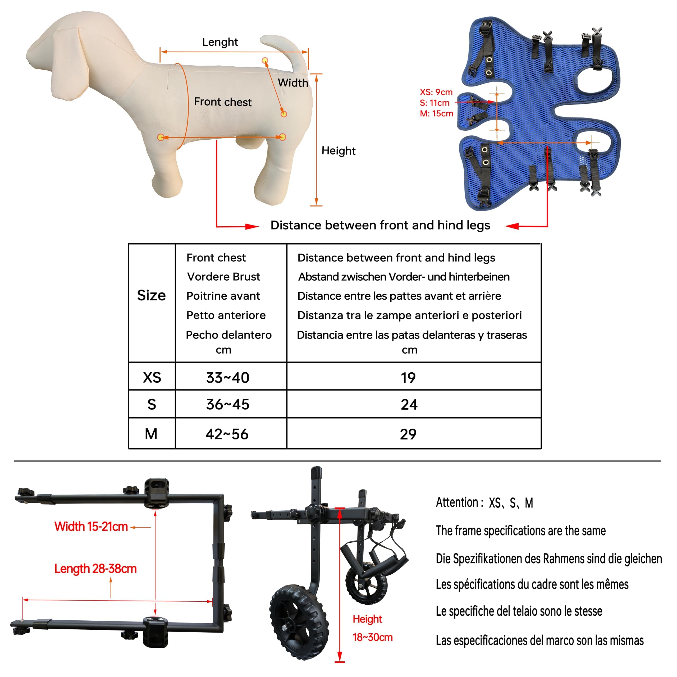 Sillas de Plegables de 2 Ruedas para Perros,Silla de Ruedas de Patas Traseras para Mascotas Pequeñas,Ajustable de Tela de Malla,Azul,S