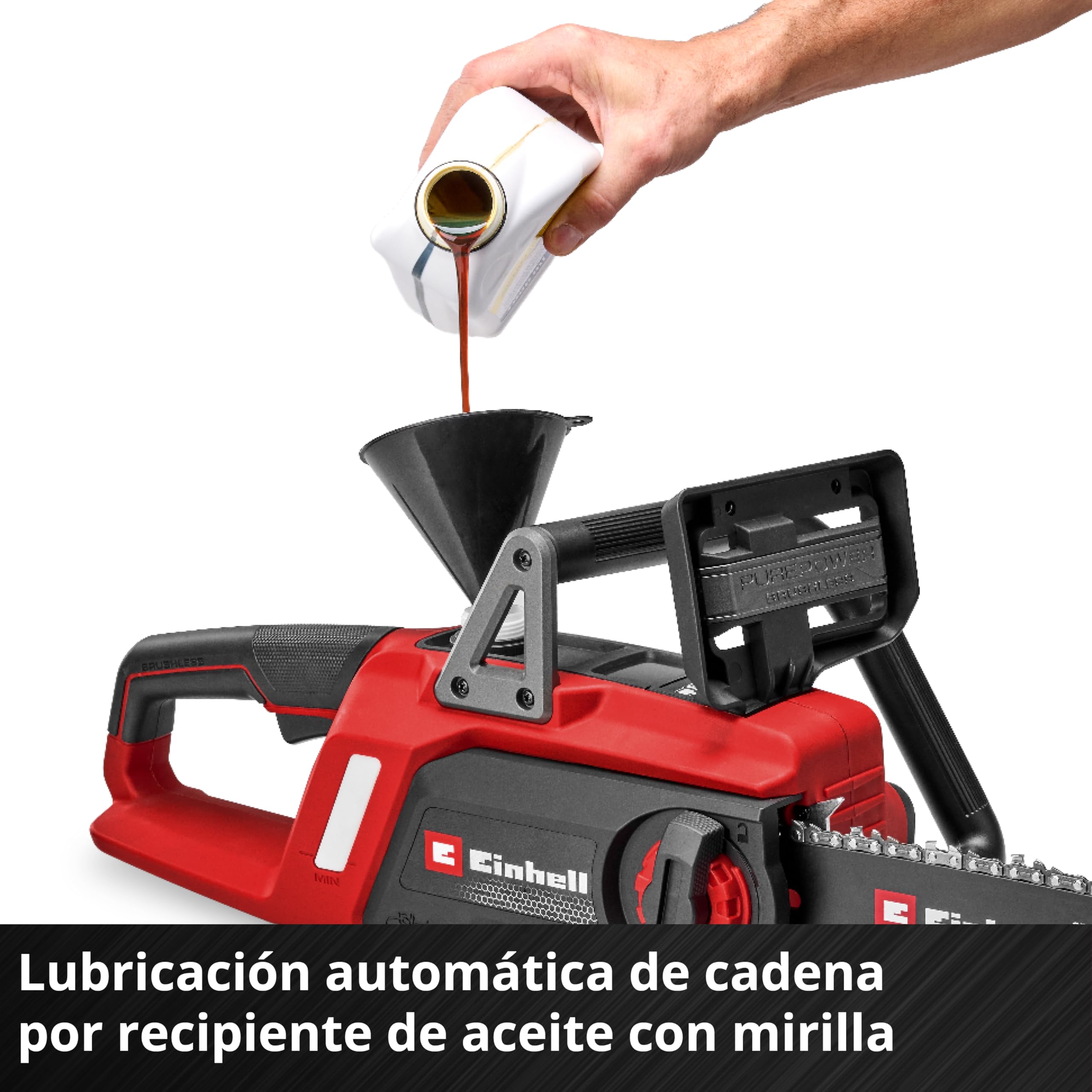 Einhell Motosierra con batería GE-LC 18/25 Li BL-Solo | PXC | 18 V | hasta 2 PS/1,5 kW | Brushless | 22,5 cm de longitud de corte | 6,5 m/s de velocidad de cadena | sin batería