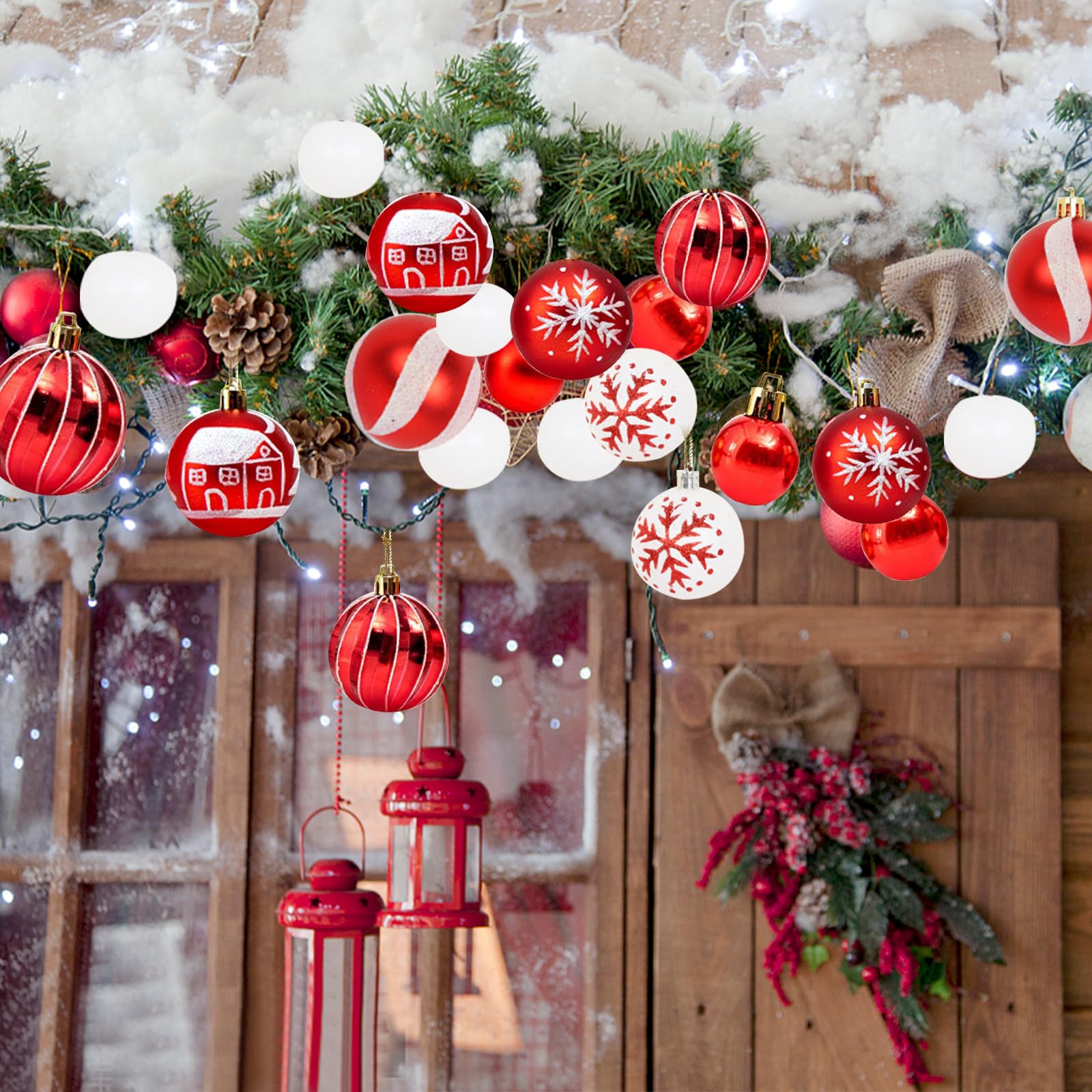 ZALAON Palline Di Natale In Plastica 44 Pezzi - Set Decorativo Bianco E Rosso Con Finitura Lucida E Opaca - Infrangibili E Leggere Con Gancio - 4