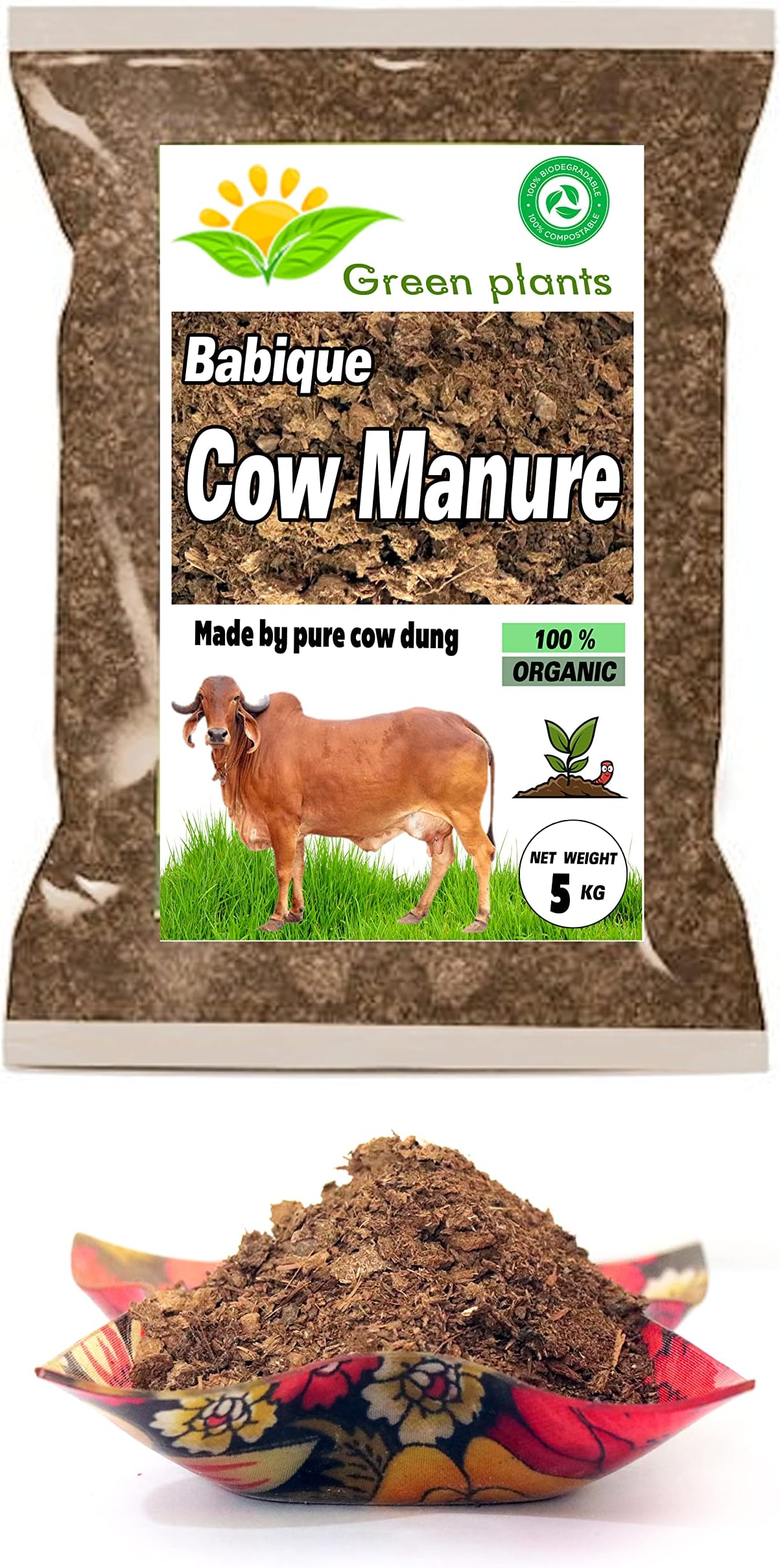 Babique Cow Dung Pure Manure Organic Fertilizers 100% Natural for Plants & Home Gardening (5 Kg)