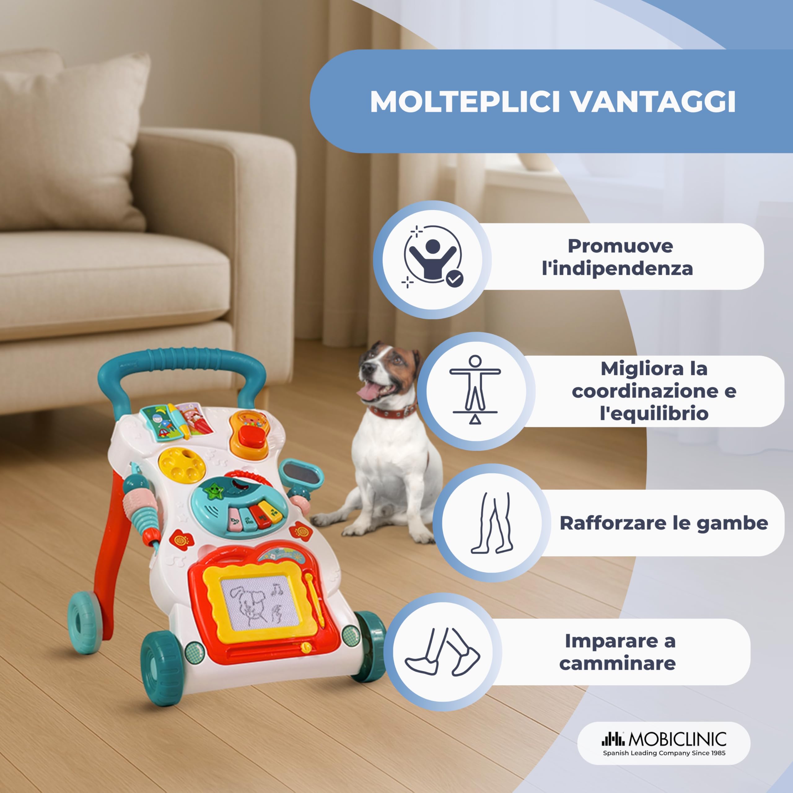 Mobiclinic®, Girello per Bambini, con Musica e Luci, velocità Regolabile, Giocattoli Rimovibili, Master, + 6 Mesi, Centro attività Educativo, Stabile e Sicuro, Multicolore
