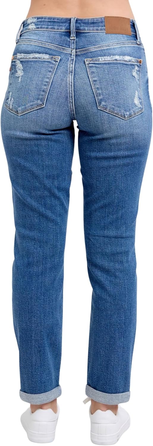 Judy Blue Mid Rise Button-Fly Boyfriend Jeans, Inseam 30"