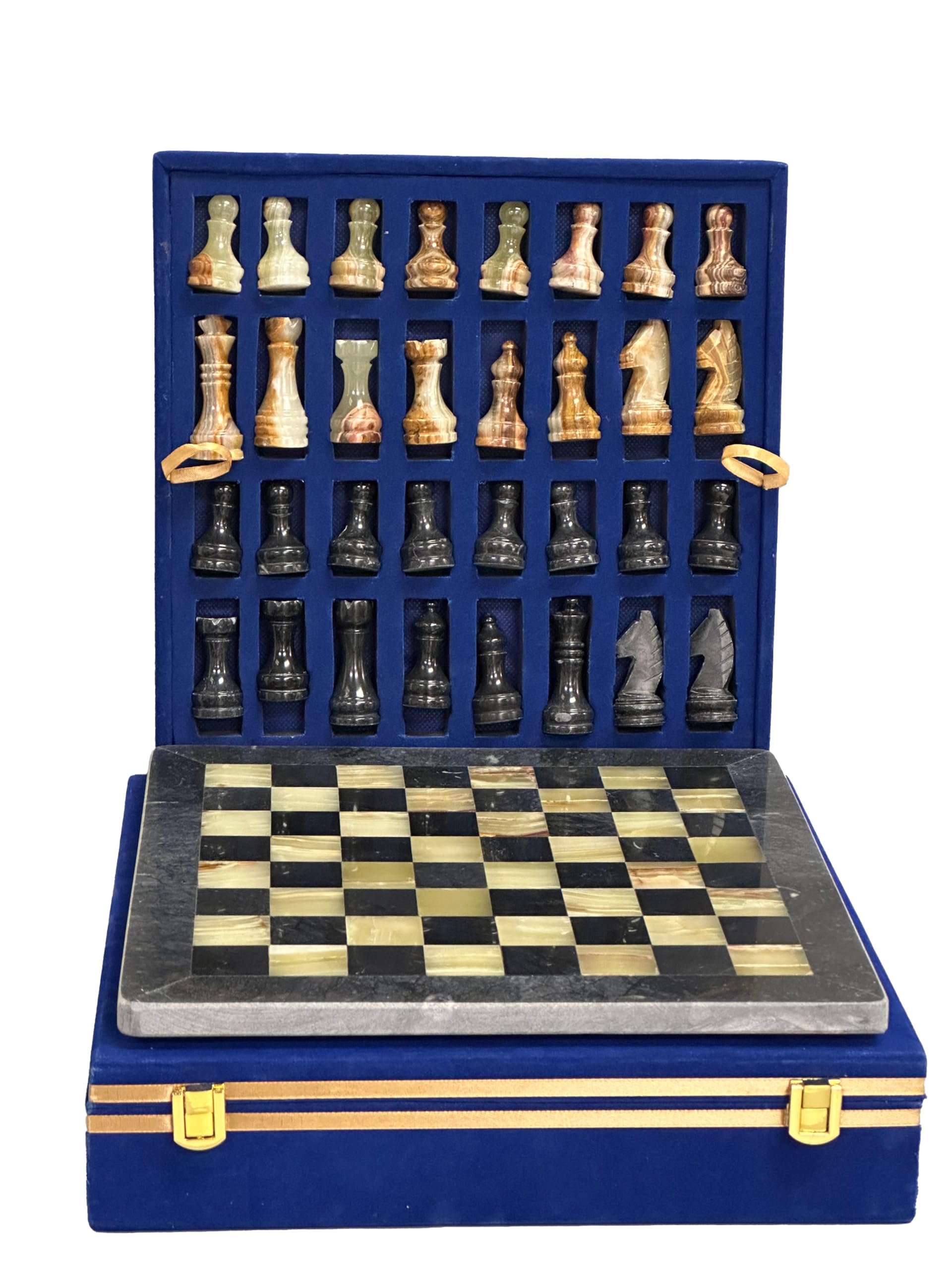 12 Stylish Marble Chess Set 2 Player Board Game for Adults Handcrafted stone Board & Marble with Faux Leather/Velvet briefcase gift box Chess ideal for Home Decor (Faux Leather, Black-Multi)