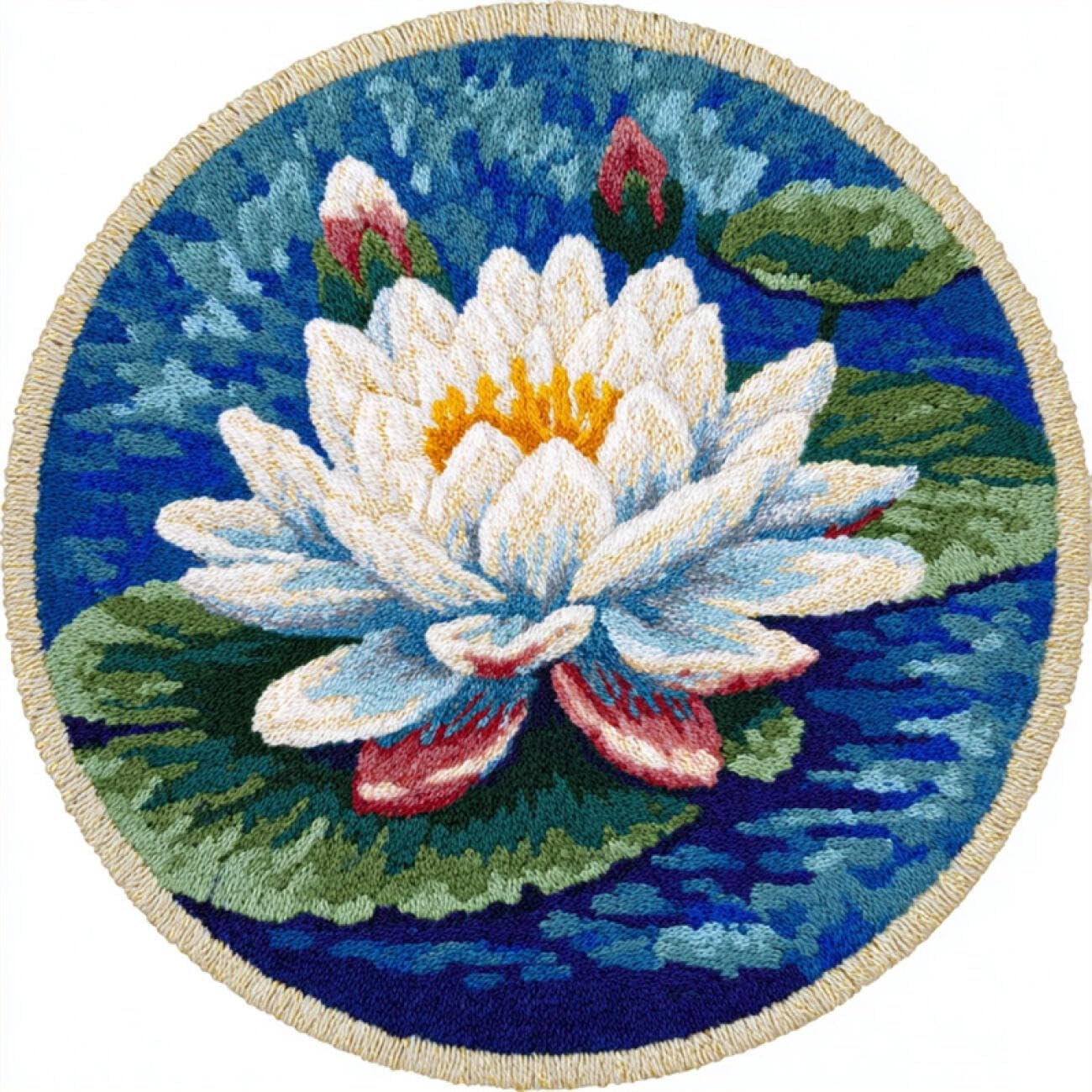 Kitquiver Rug Latch Hook Craft Kits White Water Lily 80x80cm