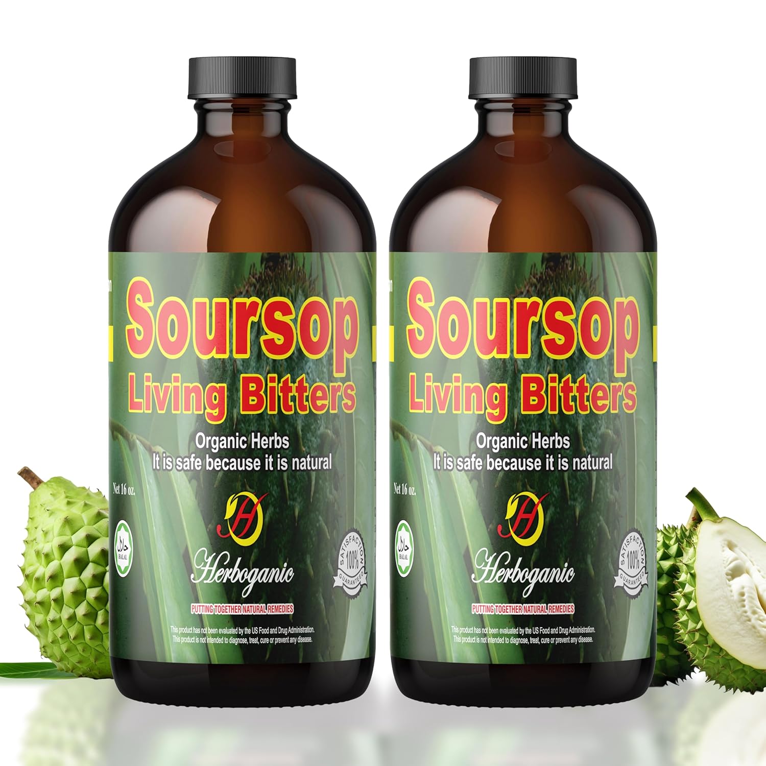 Herboganic Soursop Living Bitters for overall Health and wellness | Pack of 2 | 16 Oz