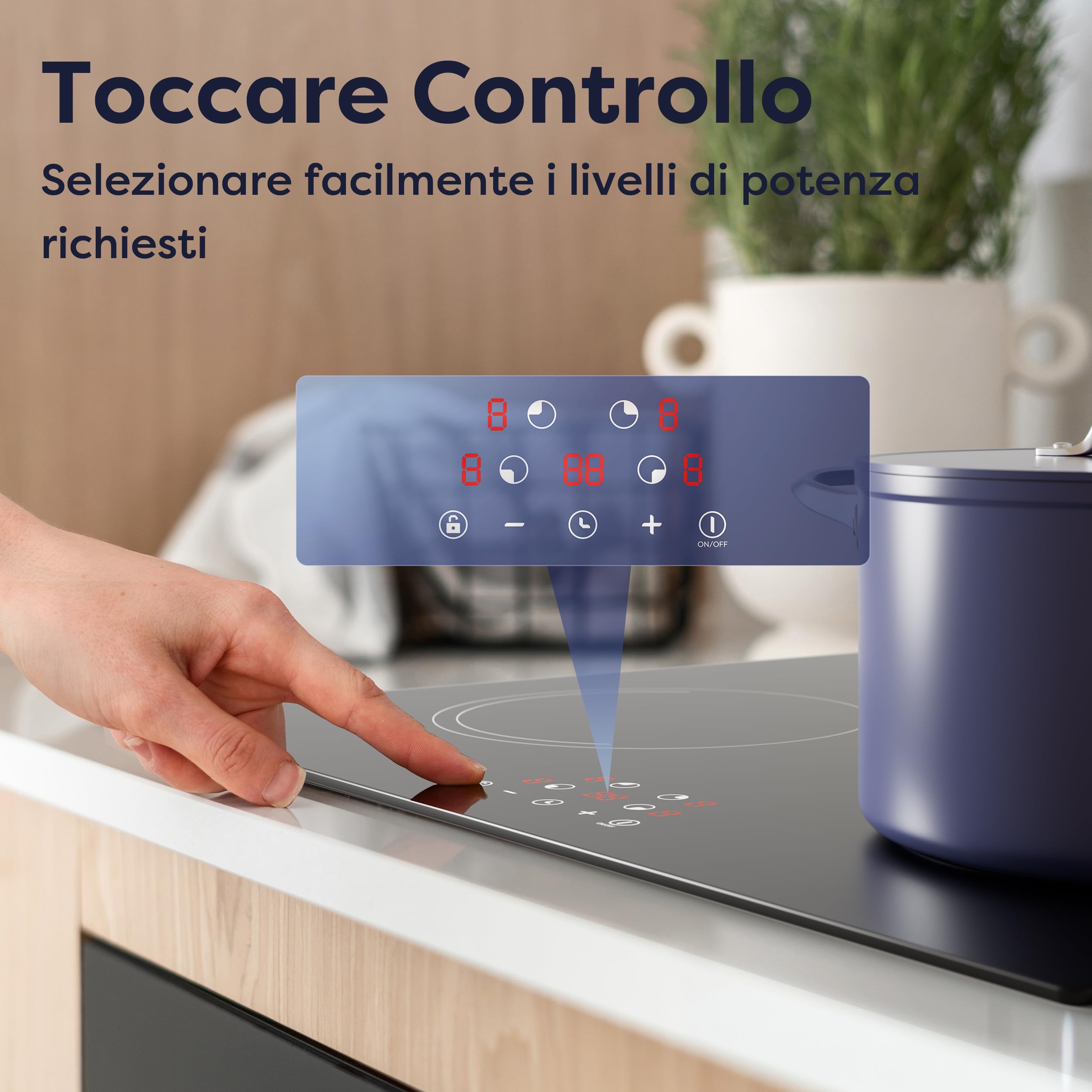 CIARRA Piano Induzione 4 Fuochi, Tavolo Da Piano Cottura Incasso, Controllo Tattile a 9 Livelli, Timer di Cottura - CABBIH4-E
