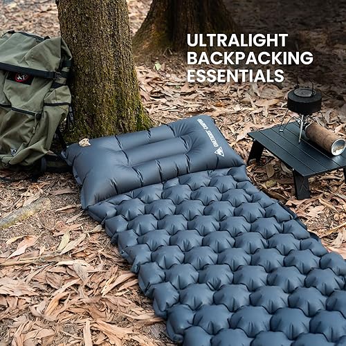 Miniatura 2 de ONETIGRIS Blackcrystal - Colchoneta de dormir ultraligera para acampar con almohada con bomba de pie incorporada, colchoneta inflable compacta para