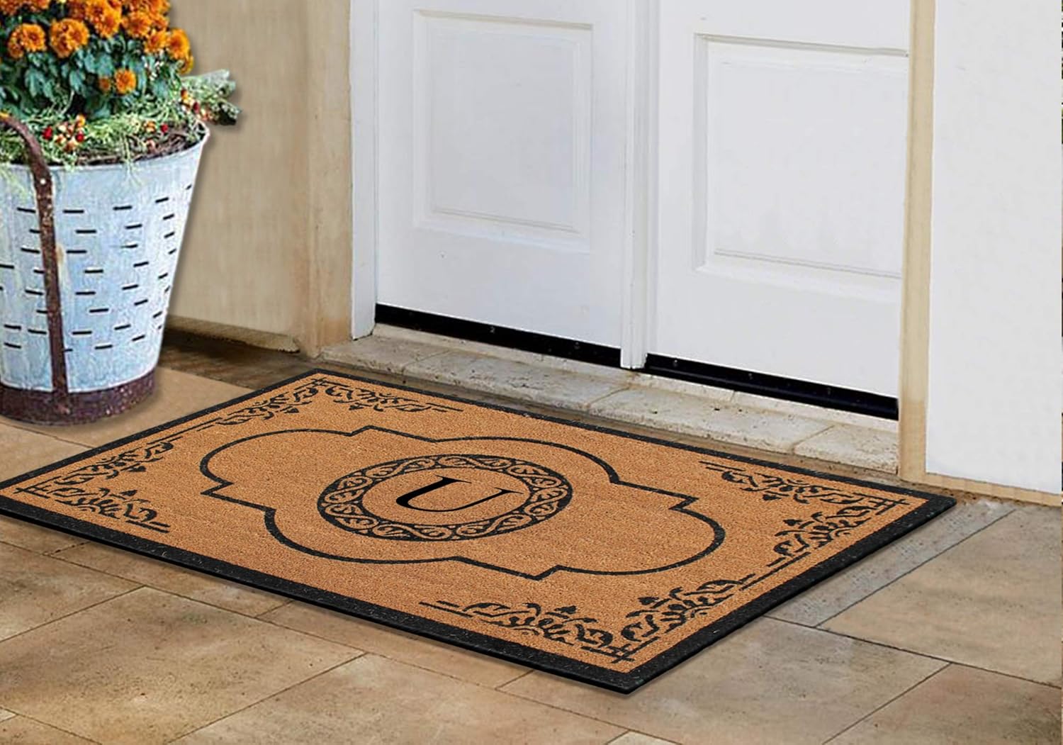 A1HC Natural Coir Monogrammed Doormat, Anti-Shed, Heavy-Duty, Thin Profile Front Door Mat Easy-Clean, Long-Lasting Entryway Mats - 30"x48"