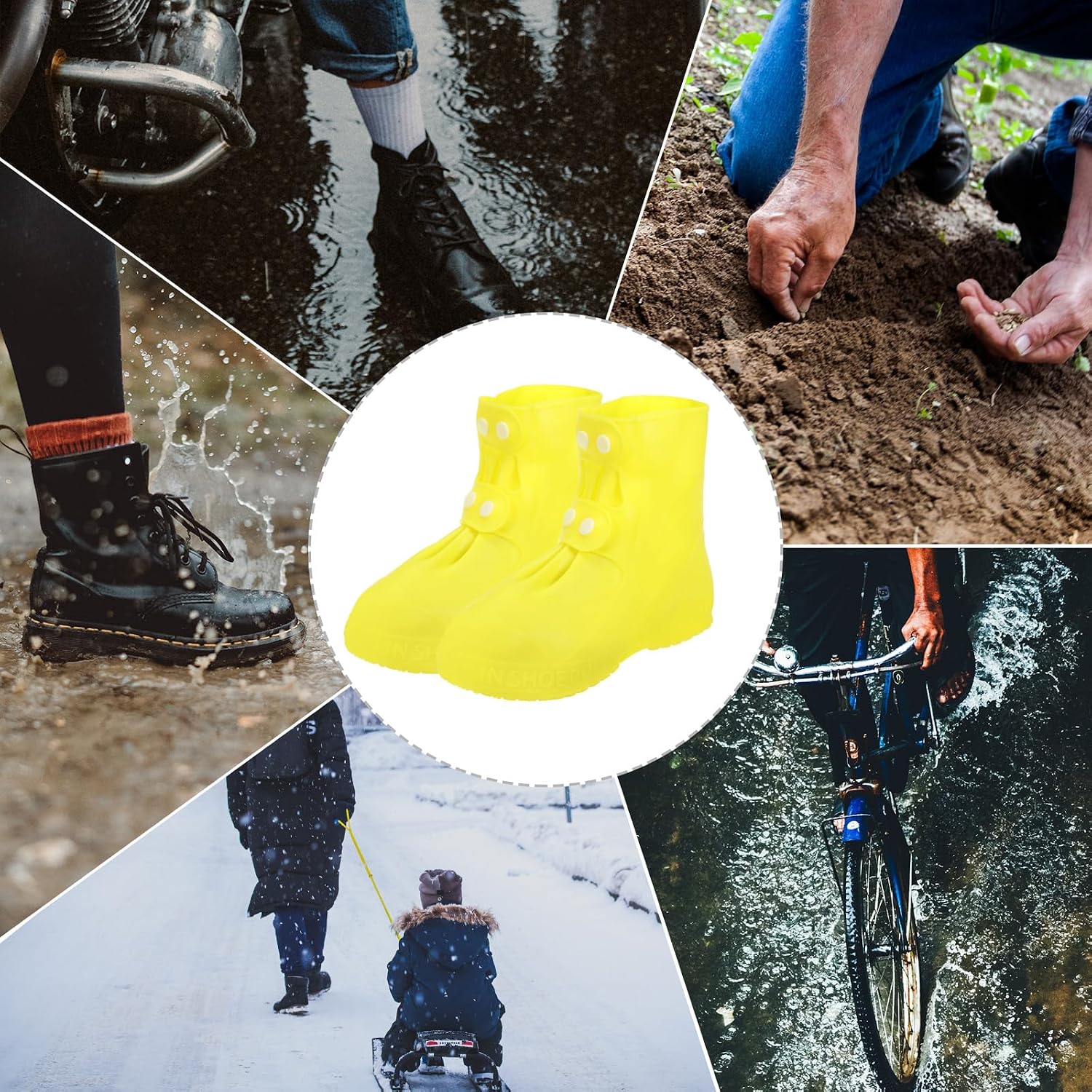 PATIKIL XXL Waterproof Shoe Cover, 1 Pair Reusable Non-Slip TPE Rain Shoe Cover Snow Boot Protector Overshoes Galoshes for Men and Women Rainy Outdoor, Yellow