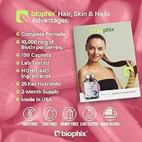 Vista 3 de Complejo para el cabello, piel y uñas, 180 cápsulas con 10000 mcg de biotina, sin vitamina C-1000, 30 tabletas, multivitamínico que apoya las uñas