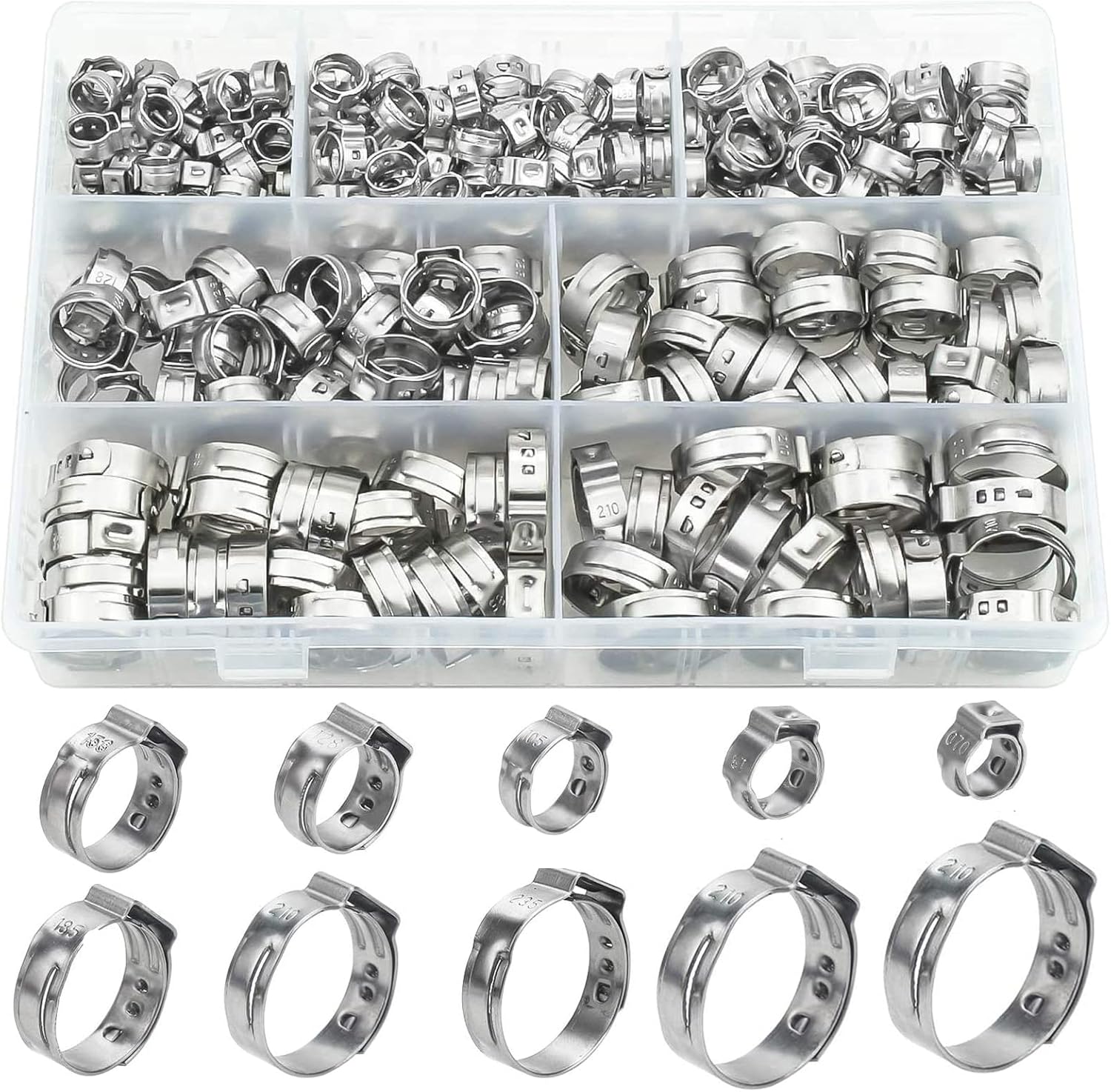 Alfykym 130Pcs 1/4" 1" Single Ear Hose Clamps PEX Cinch Clamps Stainless Steel