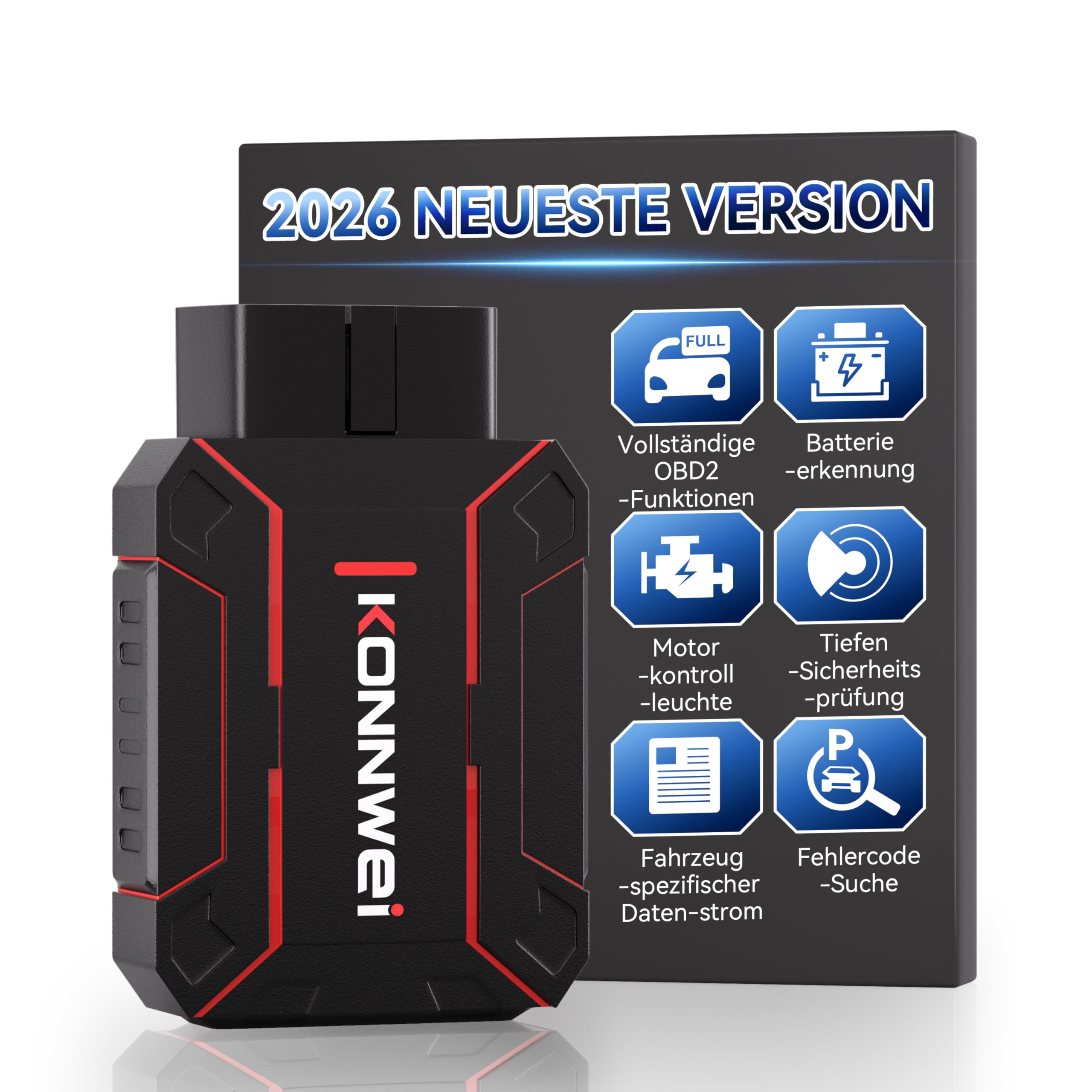 KONNWEI OBD2 Diagnosegerät Auto Scanner Alle System Scan, Obd2 Auslesegerät mit DTC-Definition, 8 Sprachen, Spannungserkennung, Lebenslange Kostenlose Updates, für iOS und Android