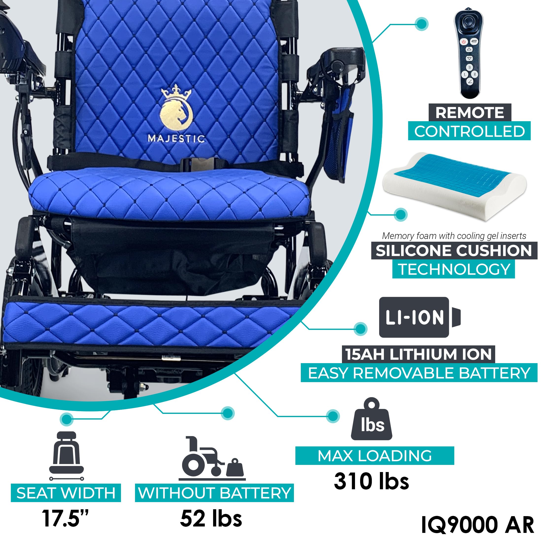 Majestic IQ-9000 Auto Recline Electric Wheelchairs for Adults,Foldable Lightweight Electric Wheelchair,Light Weight Wheelchairs for Seniors