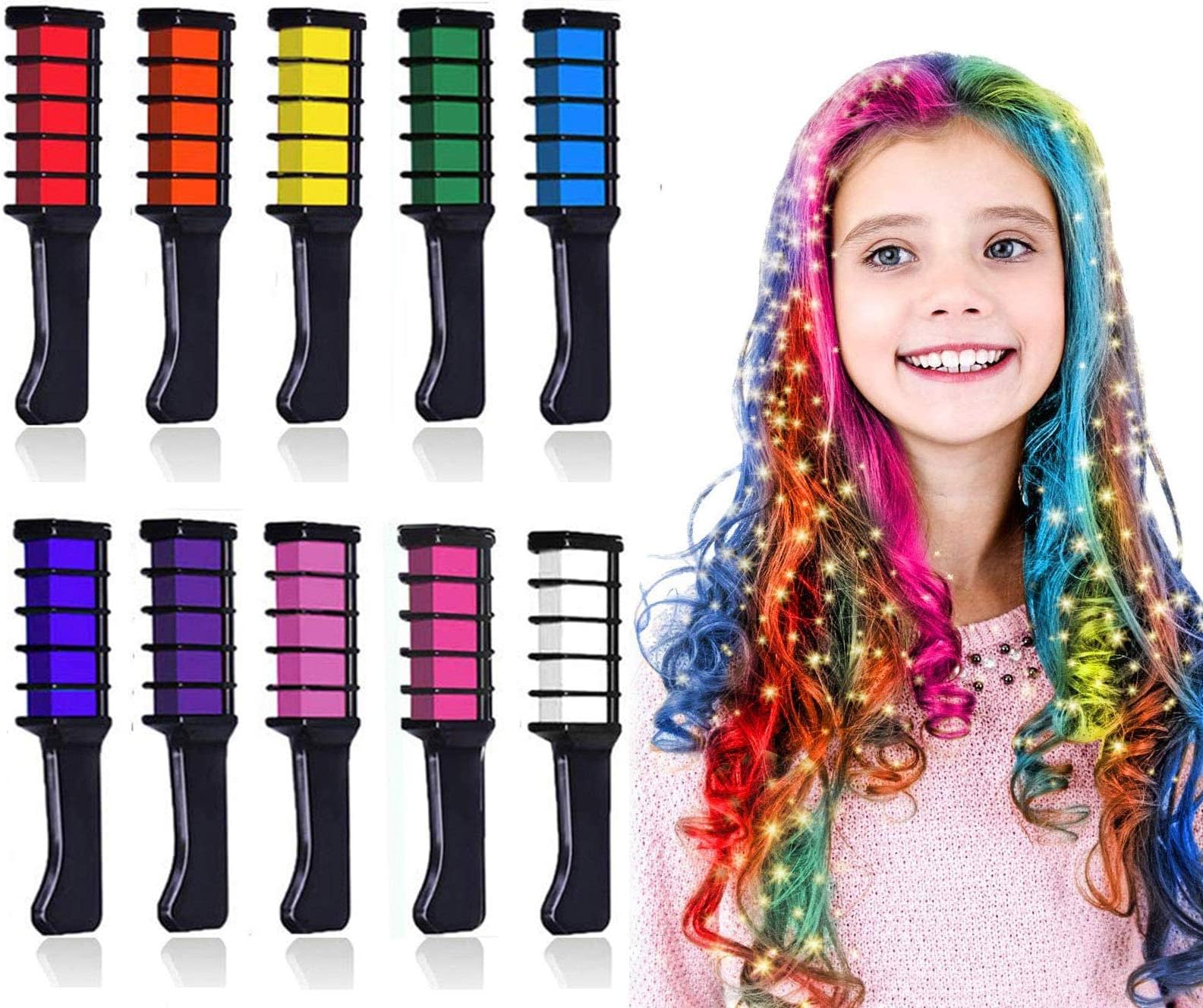 Kalolary 10 Colors Hair Chalk for Girls Kids, Temporary