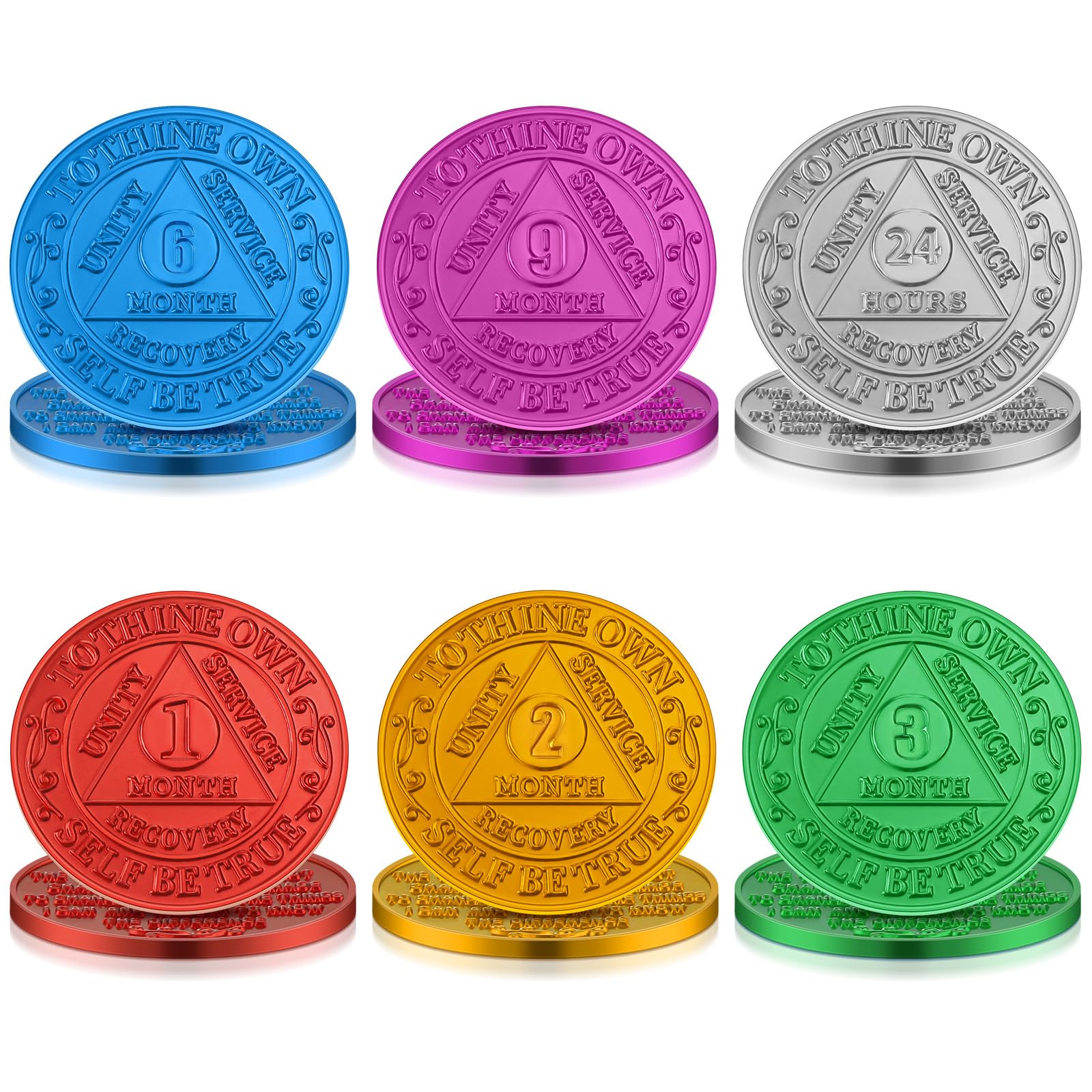 12 Pcs Recovery AA Chips and Medallions Bulk Sobriety Chips AA Tokens Alcoholics Anonymous Medallion Aluminum Include 1 2 3 6 9 Month and 24 Hour Commemorative Lot Colored