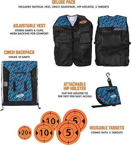 Miniatura 2 de Nerf Elite Deluxe Tactical Gear Pack – Chaleco táctico con funda de cadera, mochila de cincha y 5 objetivos – Explosión en batalla
