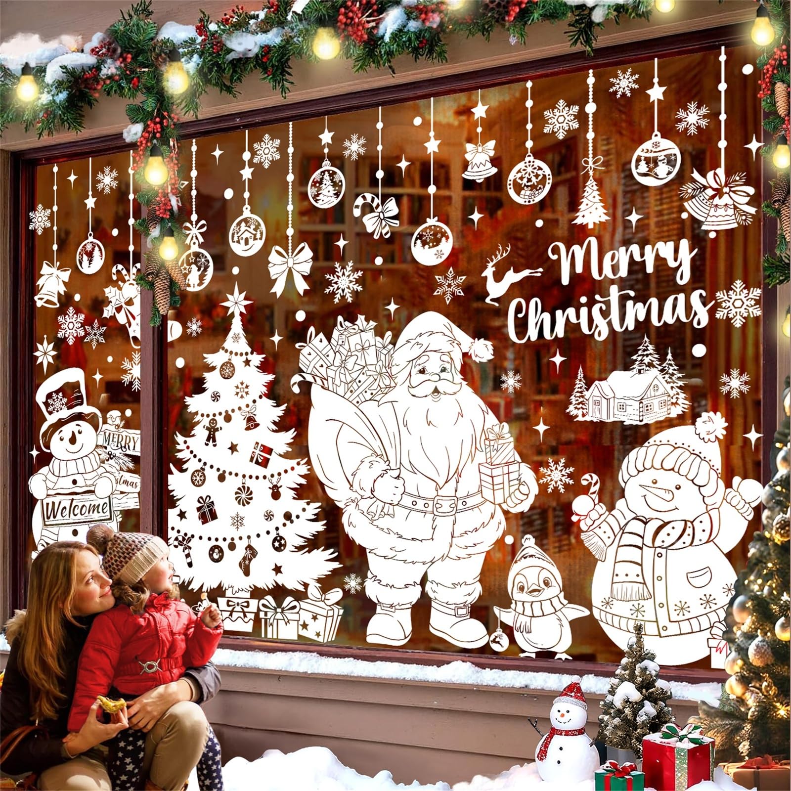 decalmile Autocollant Fenêtre Noël Arbre de Noël Anti-Collision Stickers Sapin de Noël Flocons de Neige Stickers Vitre Anti-Adhésifs Fenêtre Réutilisable Electrostatique Noel Maison Hiver Decoration