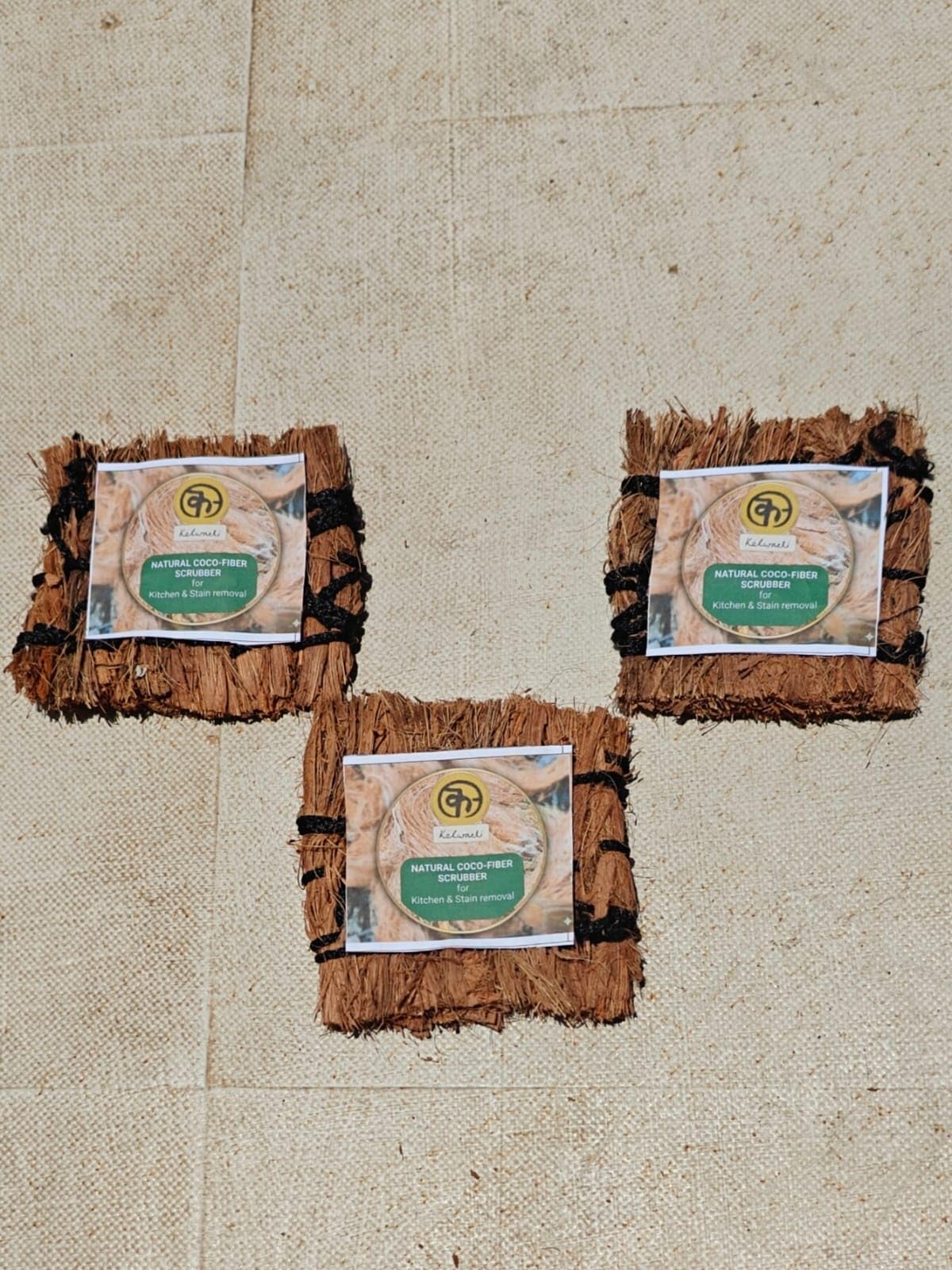 Coco Fiber Scrubber, Natural, Hand Made, for Kitchen Stain Removal, Set of 3-image-44