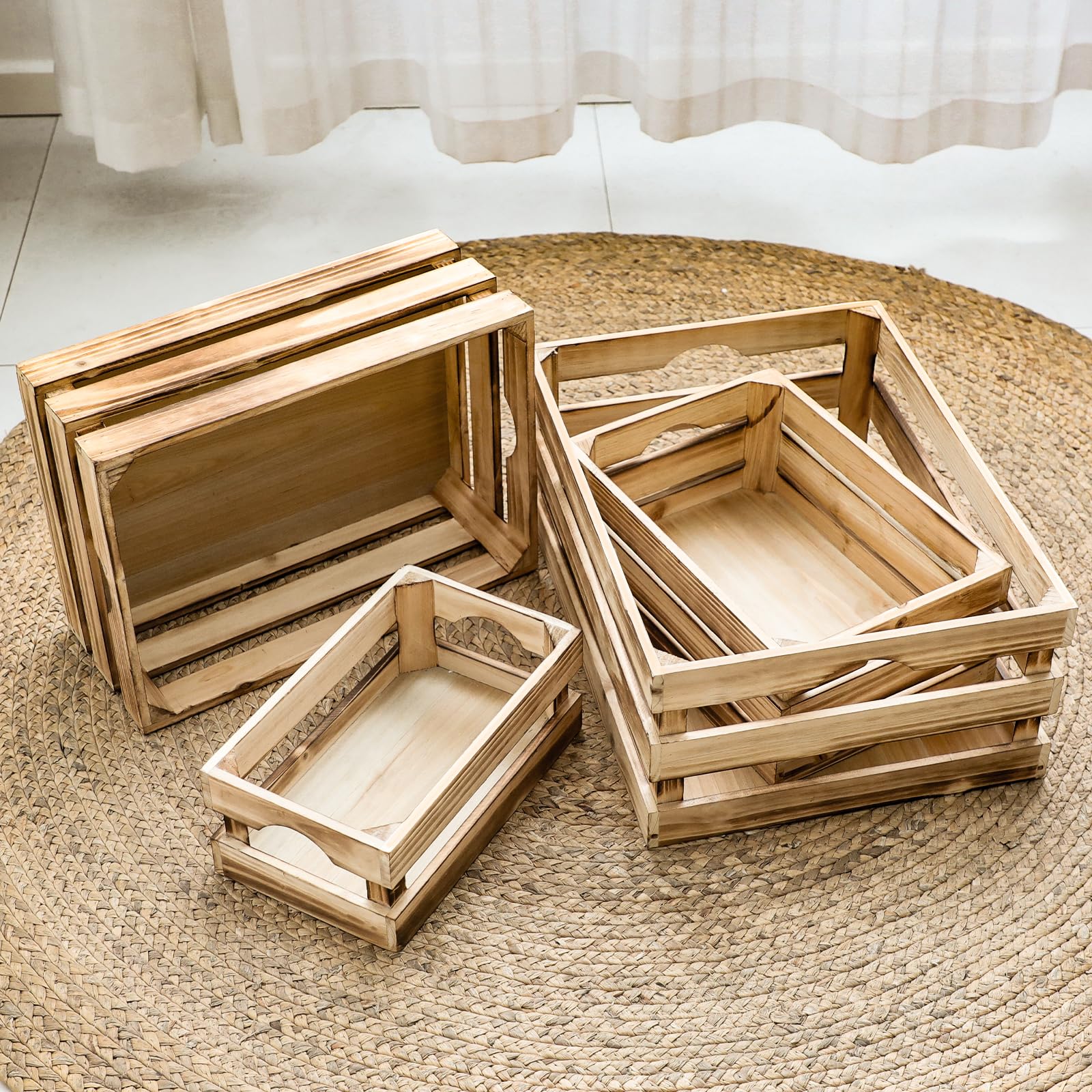 JUMBO HUMBLE Große Fackeln Holzkisten Deko, 4er Set Nesting Holzkisten für Display Rustikal, Bauernhaus Holz Aufbewahrungsbehälter Boxen aus 100% Holz Küche, Haushalt & Wohnen