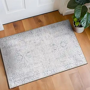 Rugshop Blue Vintage Boho Medallion Accent Rug — Machine Washable, 2'x3' for Entryway, Kitchen and Bathroom