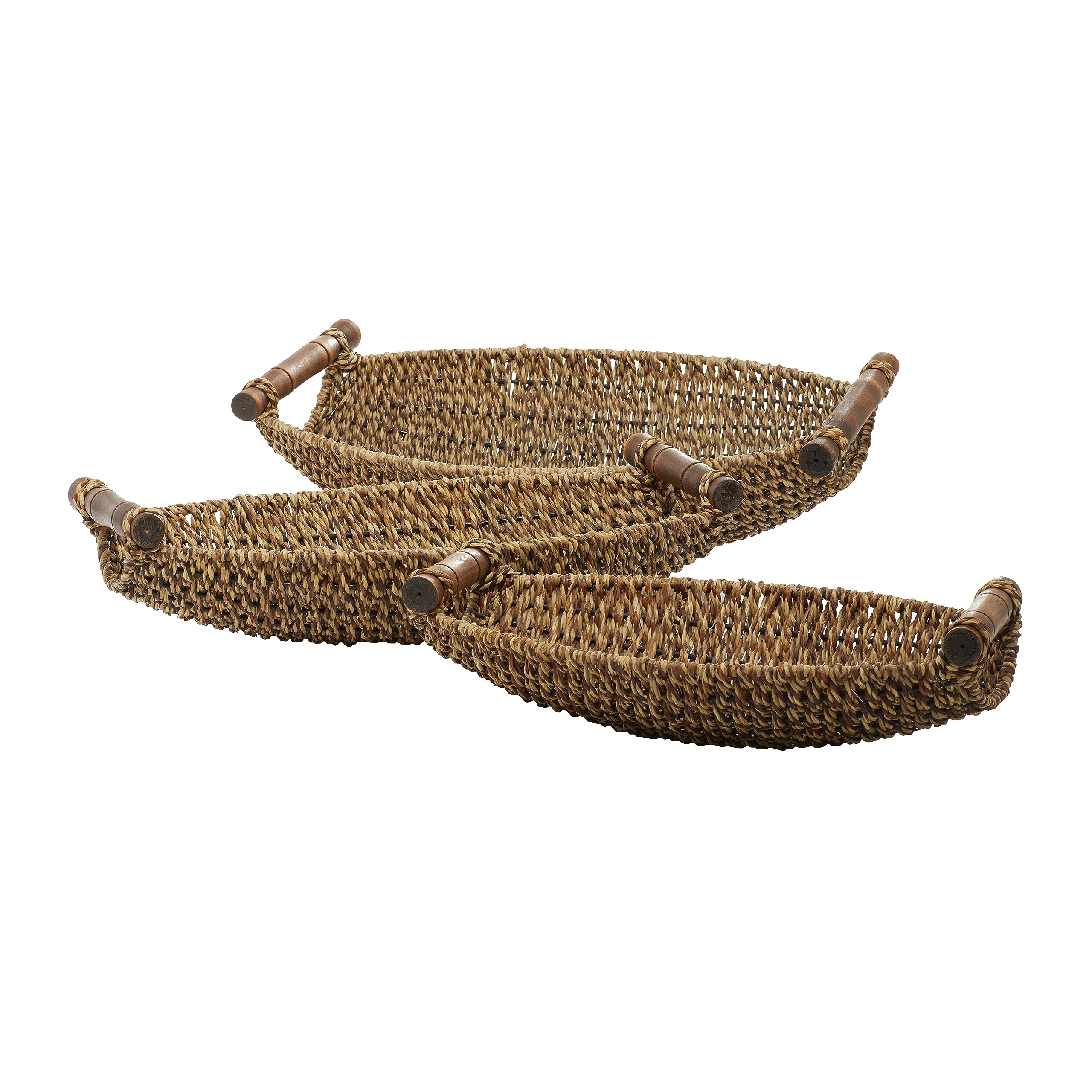 Deco 79 Metal Oval Storage Basket with Handles, Set of 3 19", 17", 15"W, Brown