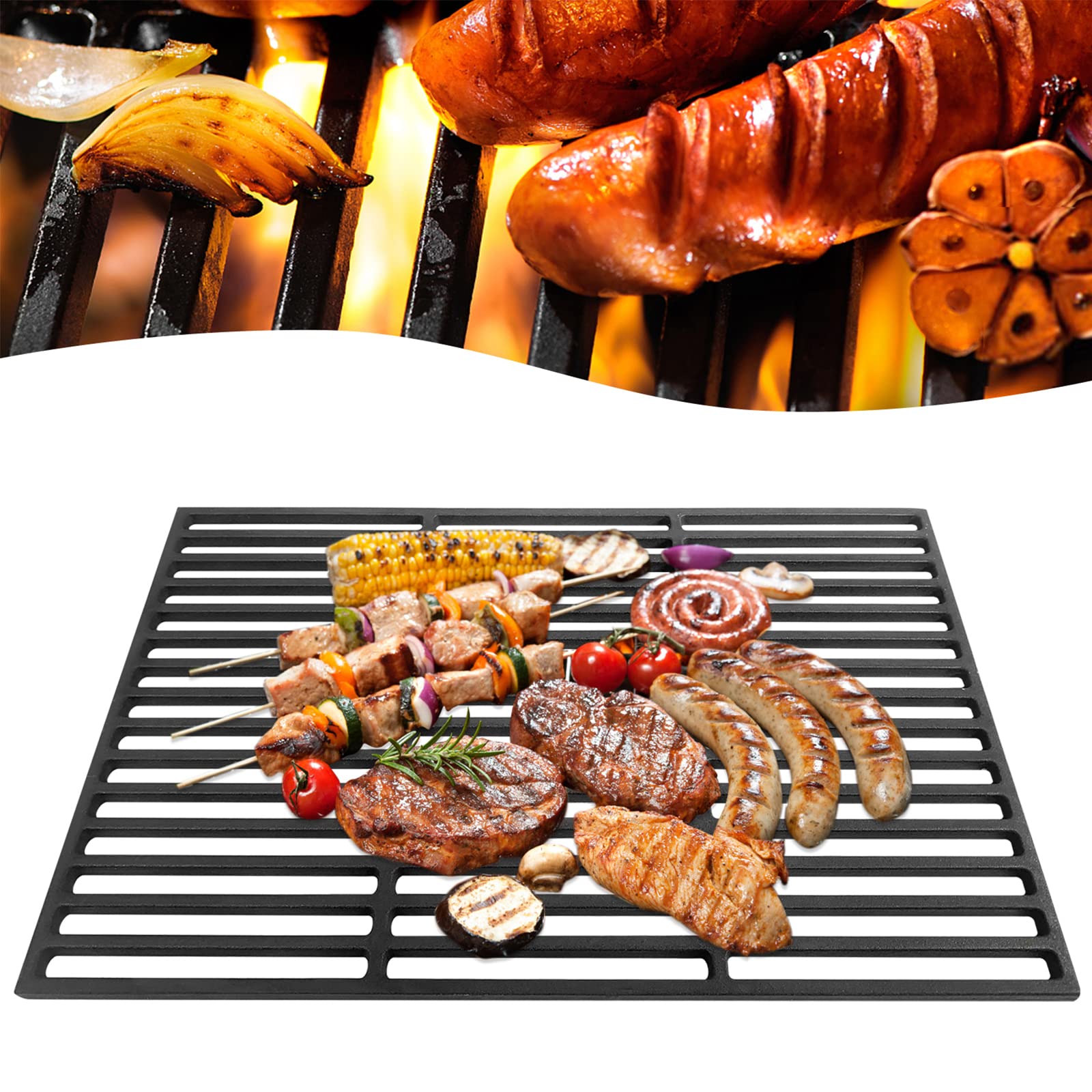 UISEBRT Griglia per barbecue in ghisa smaltata，54 x 34 cm Barbecue Accessori Barbecue per Griglia a Gas Carbone Forno e Griglia Rettangolo