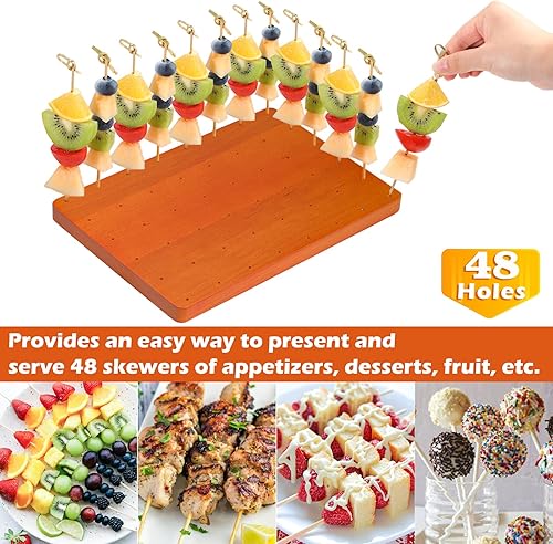Miniatura 2 de Kamehame Soporte de madera para brochetas de alimentos, soporte para púas de 48 agujeros y exhibición de alimentos, eventos de catering y cócteles,