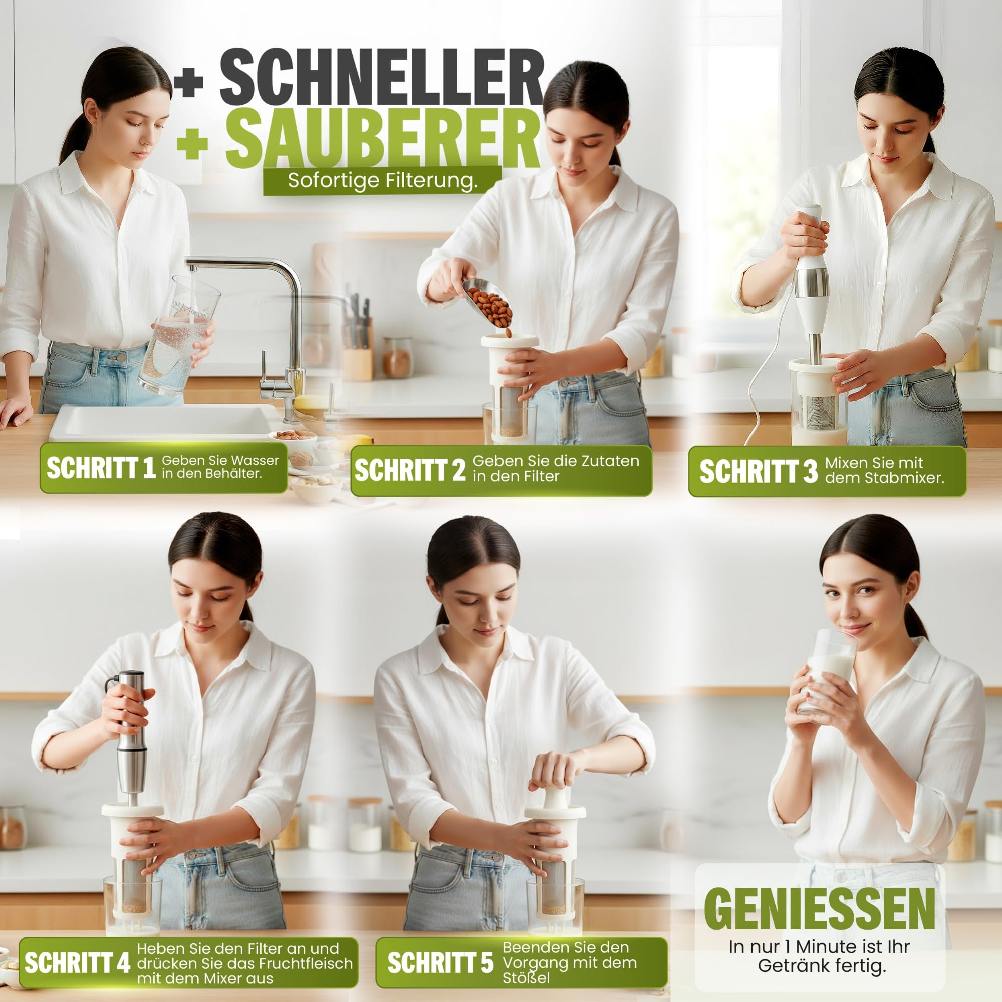 Vegan Milker Classic Pflanzenmilchbereiter Maker - Pflanzenmilch Machine Mandelmilch, Sojamilch und Reis | 1L in 1 Minute 100% Natürlich mit Filter | Kompatibel mit Stabmixer | Klassisch Weiß