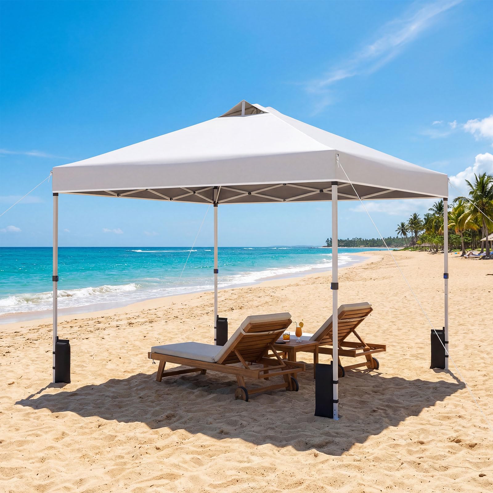 COSTWAY Tonnelle Pliante 3x3 m, Tonnelle de Jardin Exterieur, Montage Instantané, Toit à Revêtement Argenté, Anti UV, 4 Sacs de Sable, Sac à roulettes, Tente pour Camping, Plage, Fête (Blanc)