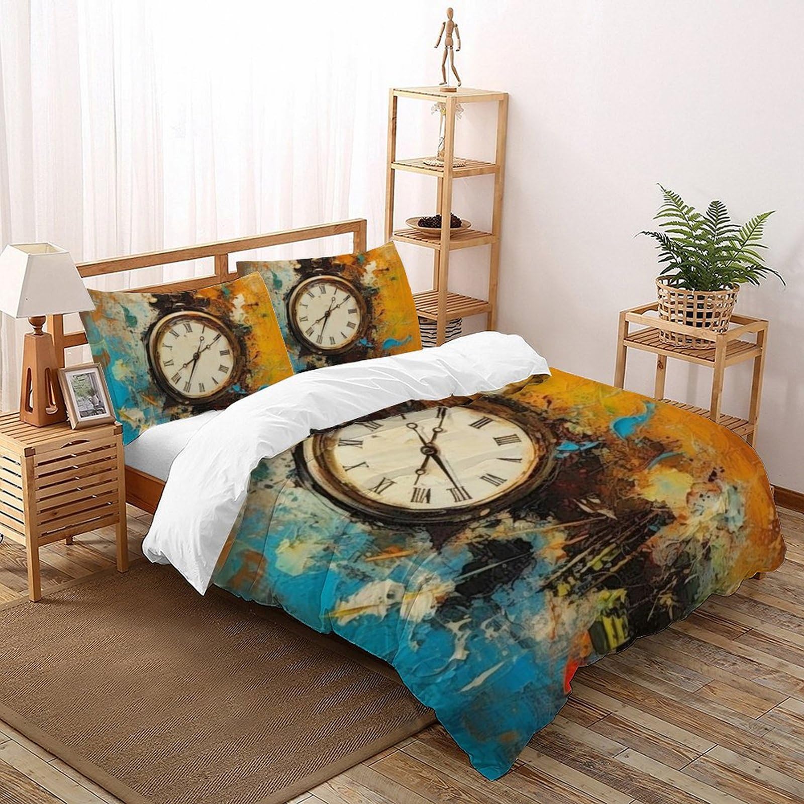 Horloge artistique parure de lit double pour chambre parentale chaleureuse