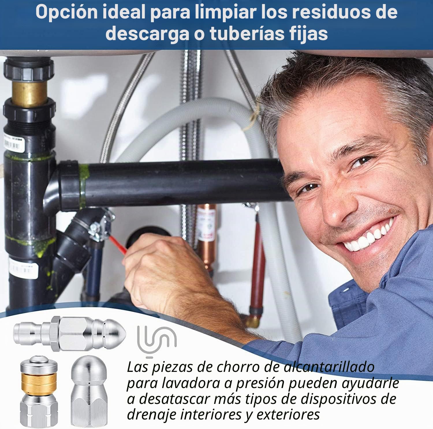 WANGCL 3 boquillas de alcantarillado con botón giratorio, boquilla de chorro de alcantarillado de acero inoxidable, kit de repuesto para manguera de lavado a presión de 1/4 pulgadas