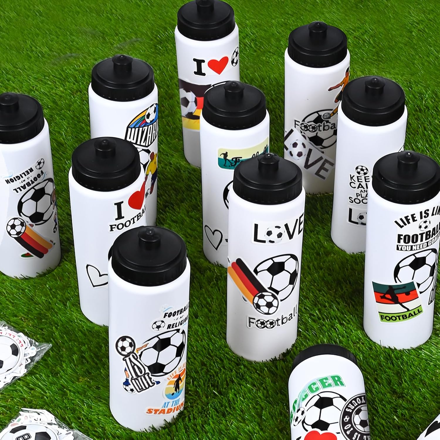 12 Pack Soccer Water Bottle Bulk with 300 PCS Stickers 20 oz Reusable BPA-Free Water Bottles for Boys Sports Squeeze Bottles Soccer Party Favors Gifts For Team - Image 7