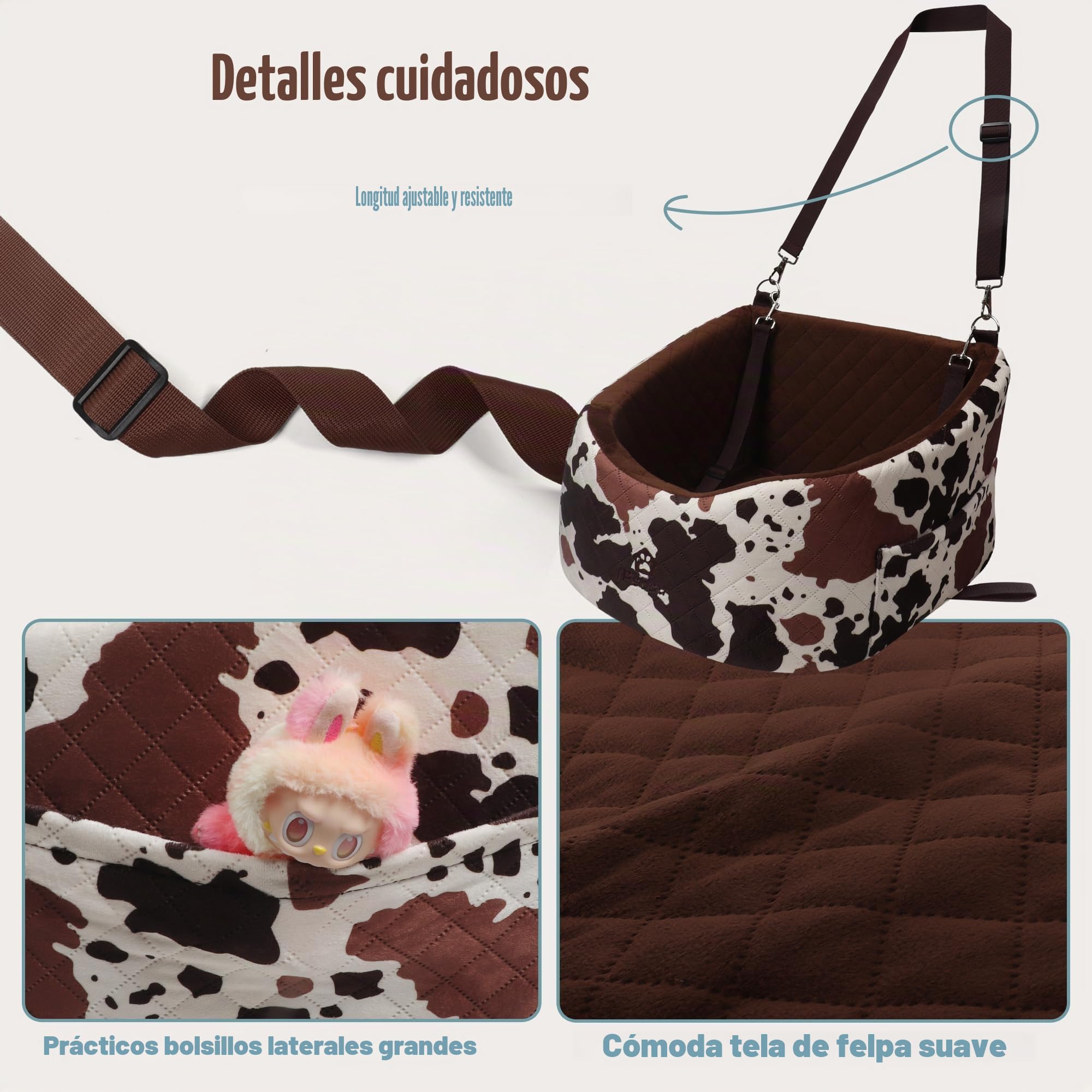 Asiento Perro Coche para Perros Pequeños y Medianos Transportin Cama de Viaje para Mascotas, Delantero o Posterior, hasta 15 kg