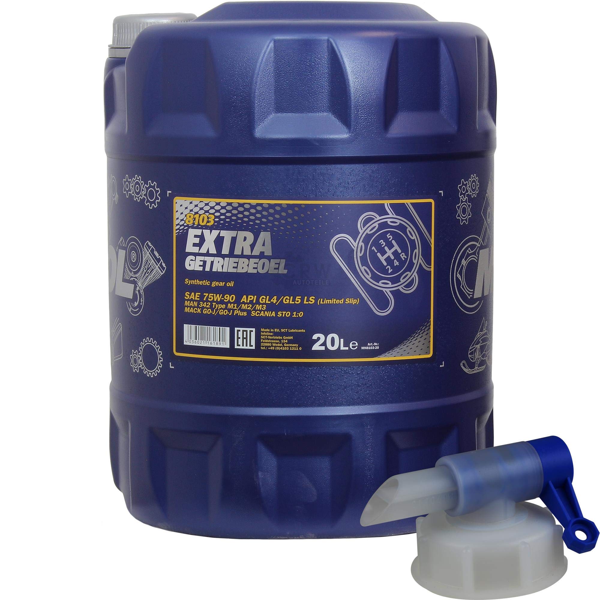 Mannol - Olio per ingranaggi extra 75W-90 API GL 4/GL 5 LS MN8103-20 (20 L) con rubinetto