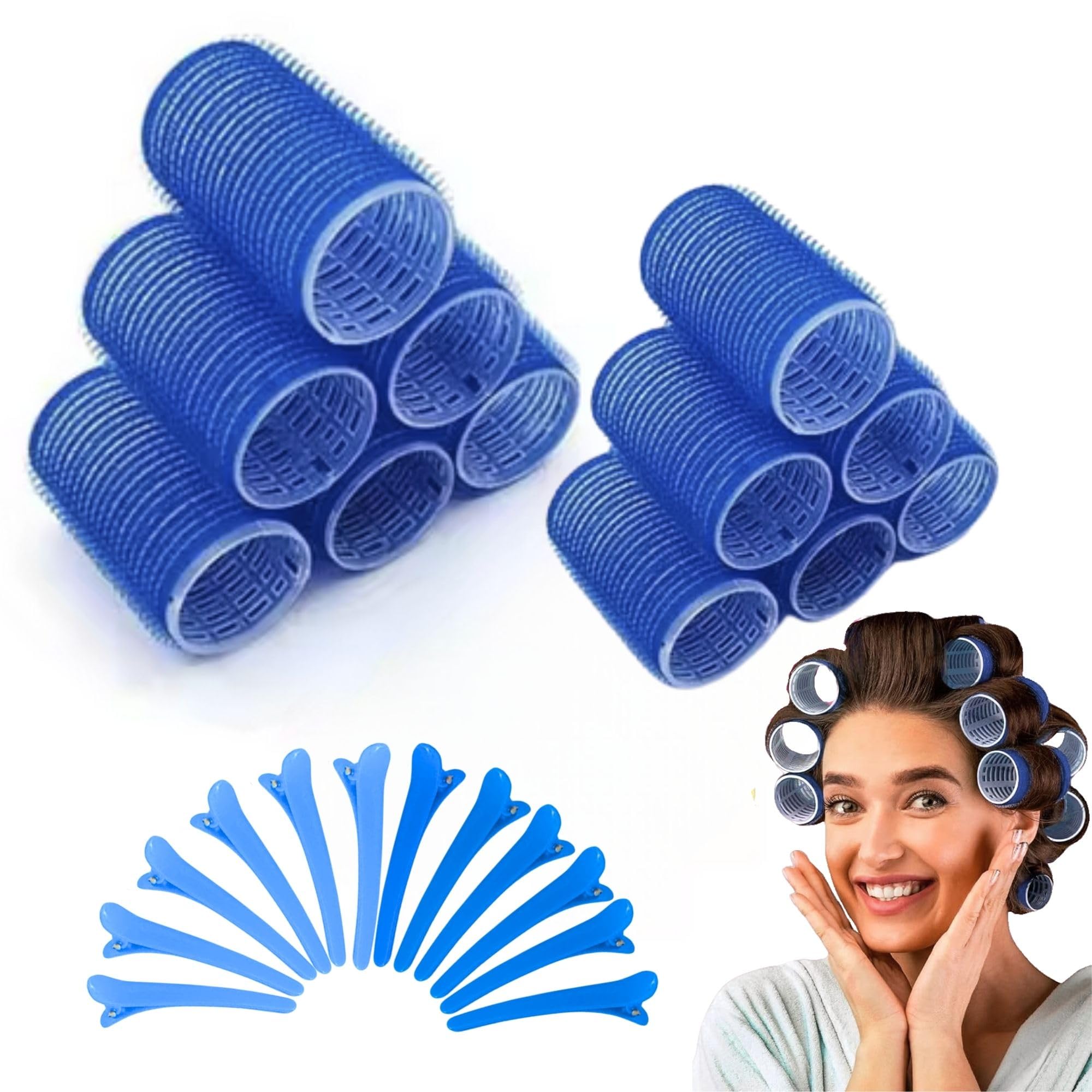 ELAUR24Pcs Medium and Small Hair Rollers Set, 12 Pieces Self Grip Holding Hair Rollers Curlers 40 mm, 30 mm & 12 Pcs Duckbill Sectioning Clips for Salon Barber Hairdressing Hair Styling, Hair Roller